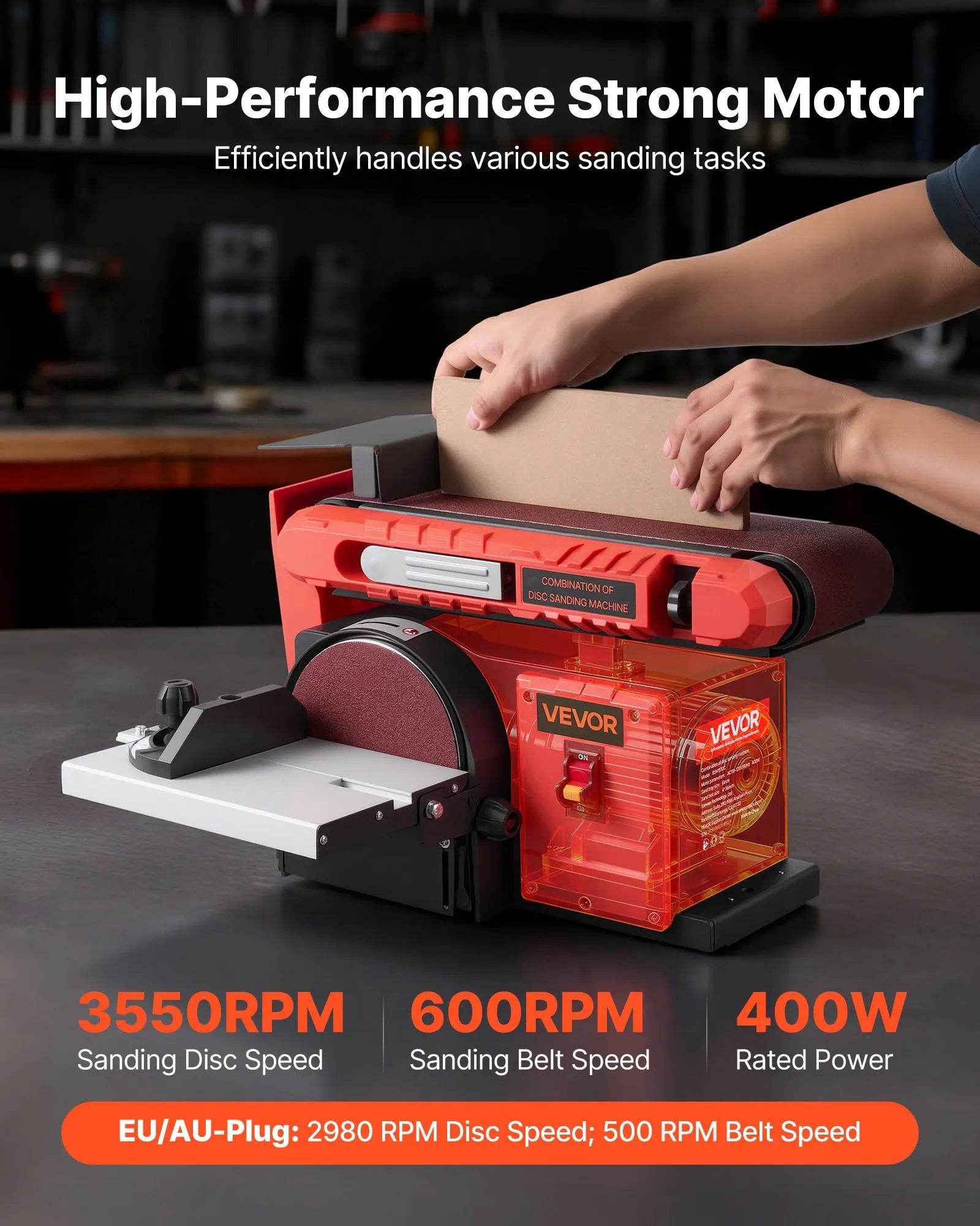 VEVOR 6" Disc Sander & 4" x 36" Belt Sander, 400W Professional Belt Disc Sanders Combo with 0 - 45° Adjustable Worktable & Dust Collection Port for Woodworking, Knife Sharpening, DIY Crafting 