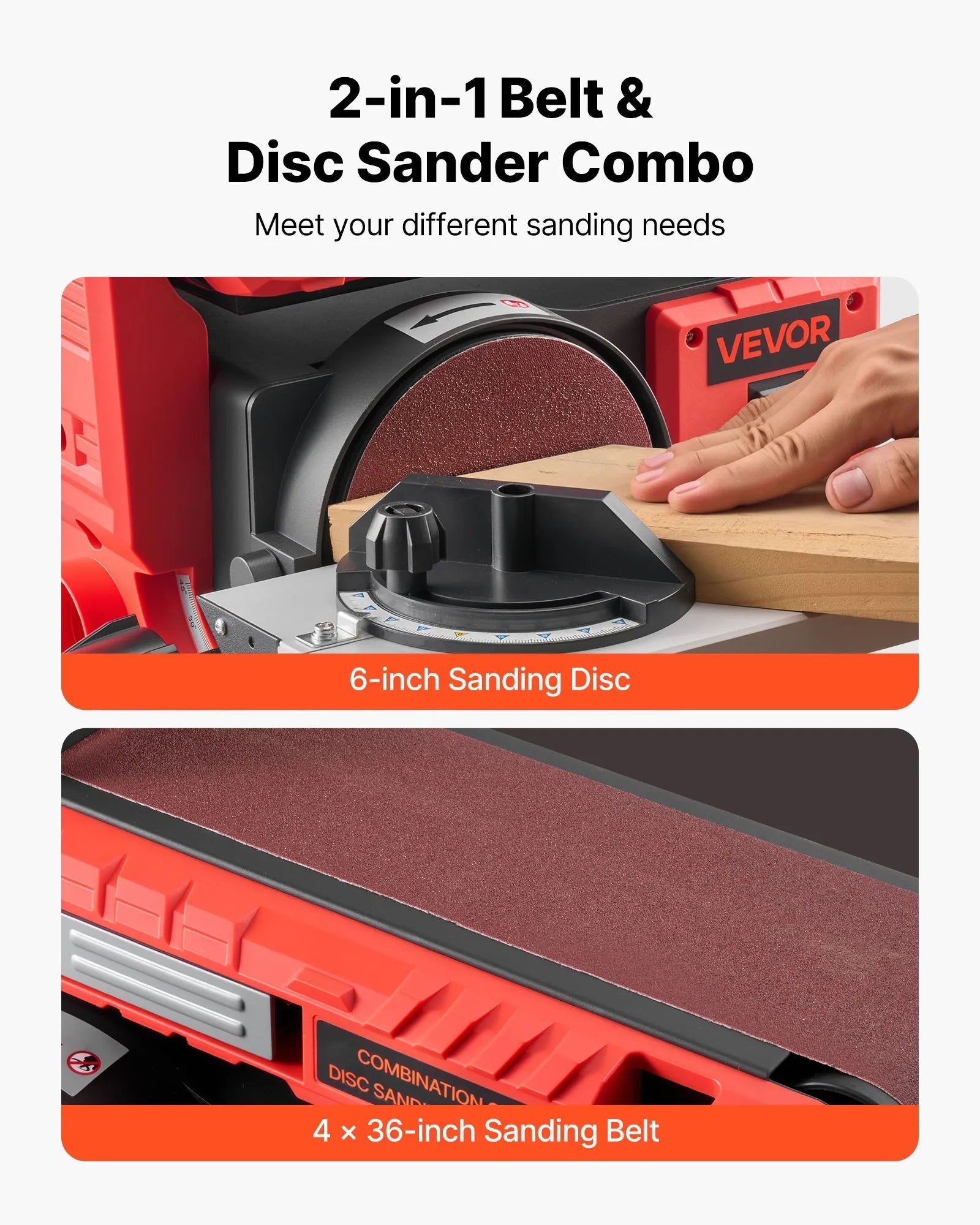VEVOR 6" Disc Sander & 4" x 36" Belt Sander, 400W Professional Belt Disc Sanders Combo with 0 - 45° Adjustable Worktable & Dust Collection Port for Woodworking, Knife Sharpening, DIY Crafting 