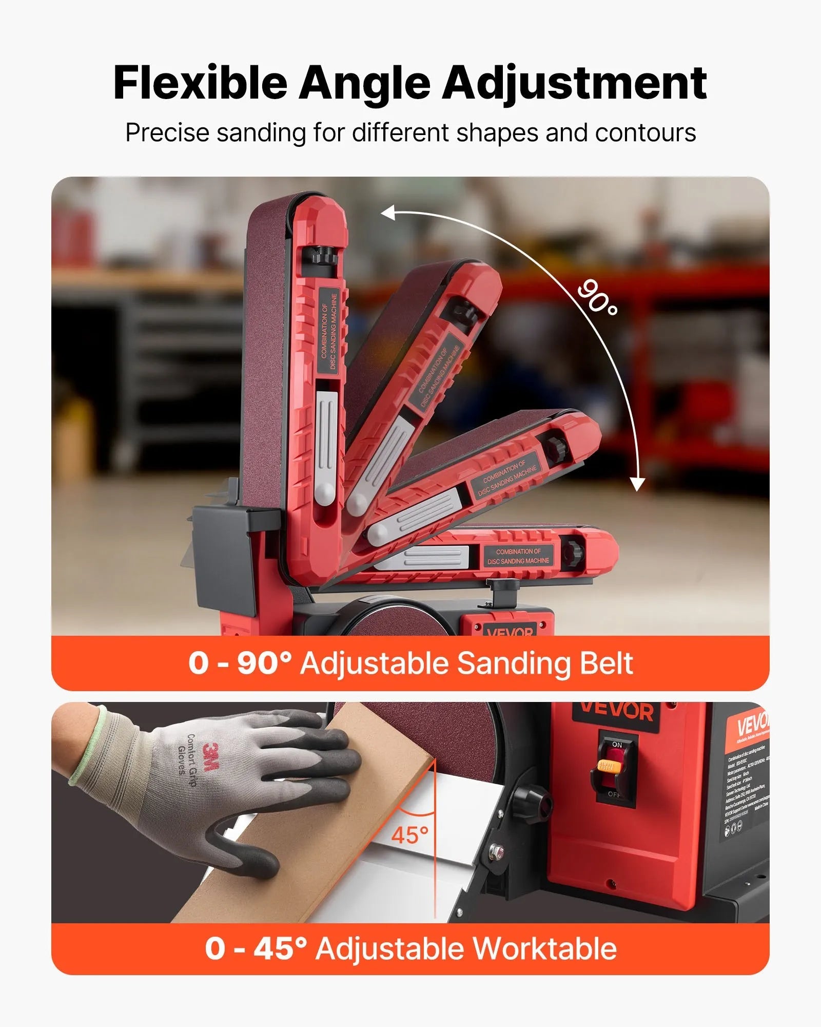 VEVOR 6" Disc Sander & 4" x 36" Belt Sander, 400W Professional Belt Disc Sanders Combo with 0 - 45° Adjustable Worktable & Dust Collection Port for Woodworking, Knife Sharpening, DIY Crafting 