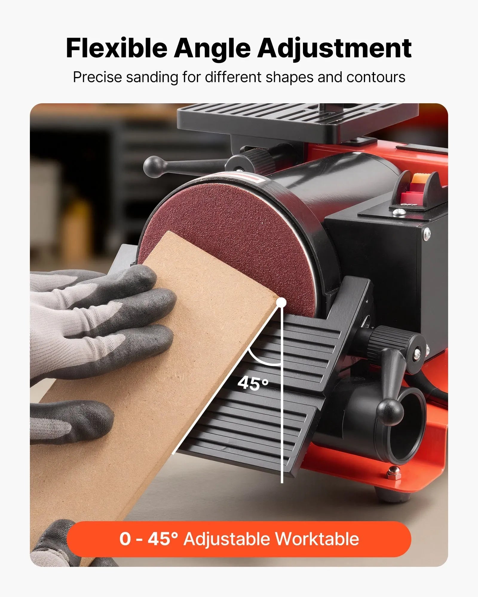 VEVOR 5" Disc Sander & 1" x 30" Belt Sander, 250W Benchtop Belt Disc Sanders Combo with 0 - 45° Adjustable Worktable & Dust Collection Ports for Woodworking, Furniture Refinishing, DIY Crafting 