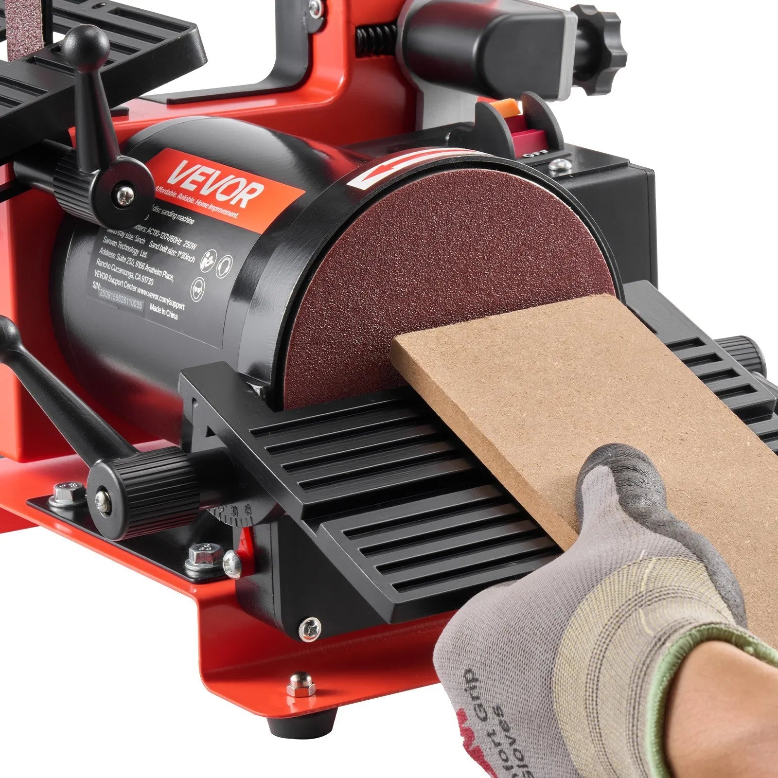 VEVOR 5" Disc Sander & 1" x 30" Belt Sander, 250W Benchtop Belt Disc Sanders Combo with 0 - 45° Adjustable Worktable & Dust Collection Ports for Woodworking, Furniture Refinishing, DIY Crafting 