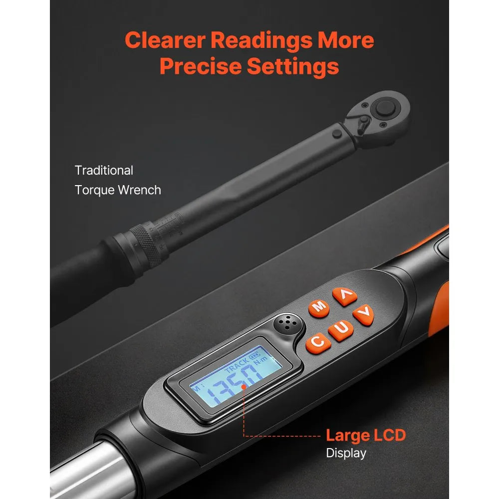 Digital Adjustable Torque Wrench with LCD Display, 0–1.5" Adjustable Jaw, ±2% Accuracy