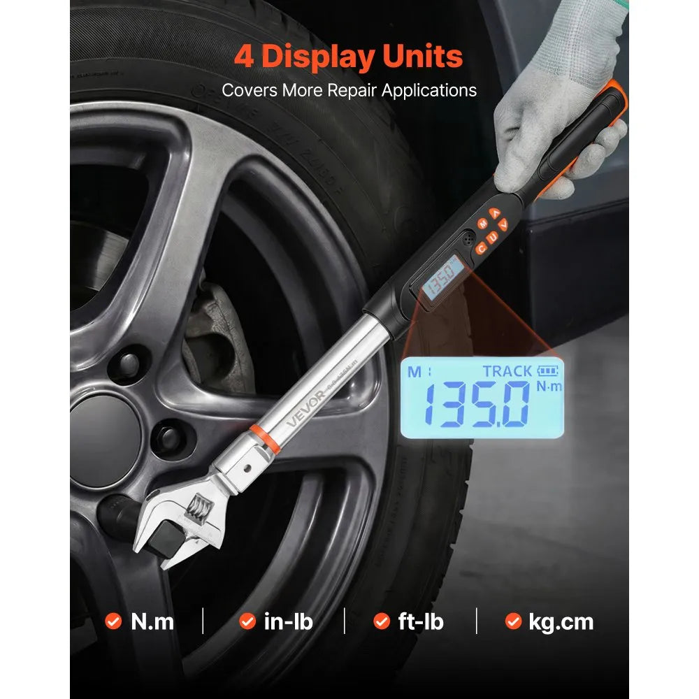 Digital Adjustable Torque Wrench with LCD Display, 0–1.5" Adjustable Jaw, ±2% Accuracy