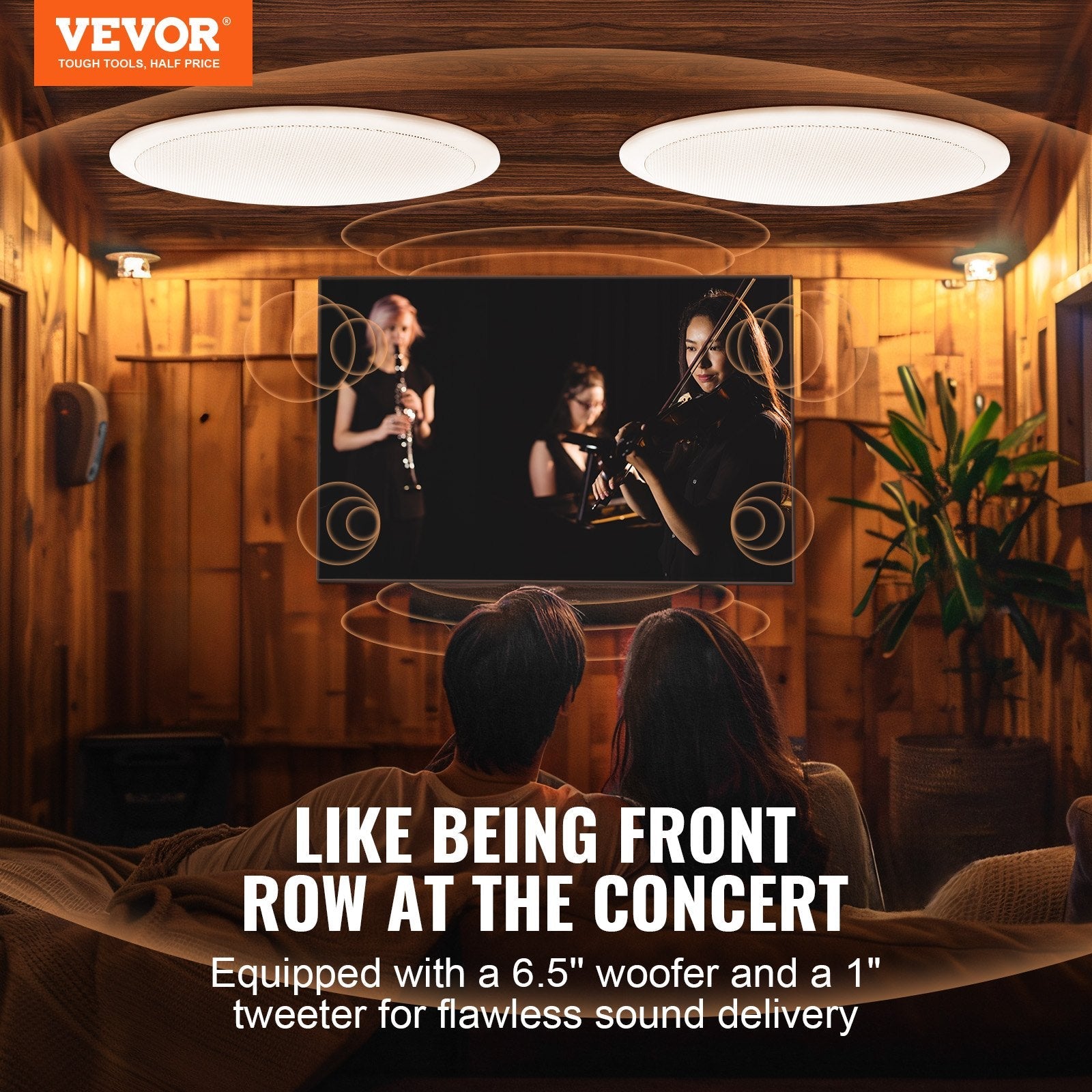 VEVOR 2 PCs 6.5'' Bluetooth in Ceiling Speakers, 150W, Flush Mount Ceiling & in-Wall Speaker System with 8?Impedance 89dB Sensitivity, for Home Kitchen Living Room Bedroom or Covered Outdoor Porches 