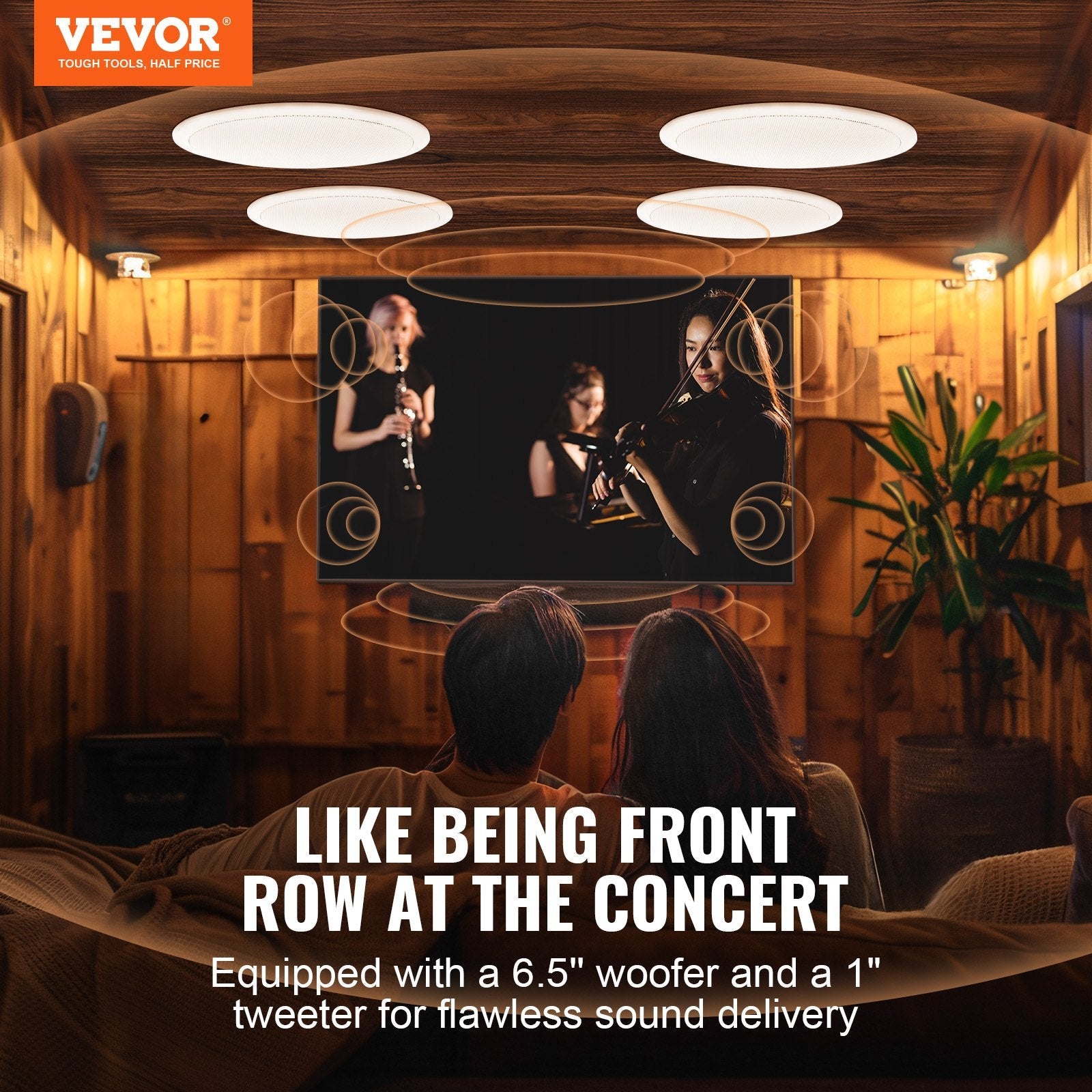 VEVOR 4 PCs 6.5'' Bluetooth in Ceiling Speakers, 150W, Flush Mount Ceiling & in-Wall Speaker System with 8?Impedance 89dB Sensitivity, for Home Kitchen Living Room Bedroom or Covered Outdoor Porches 