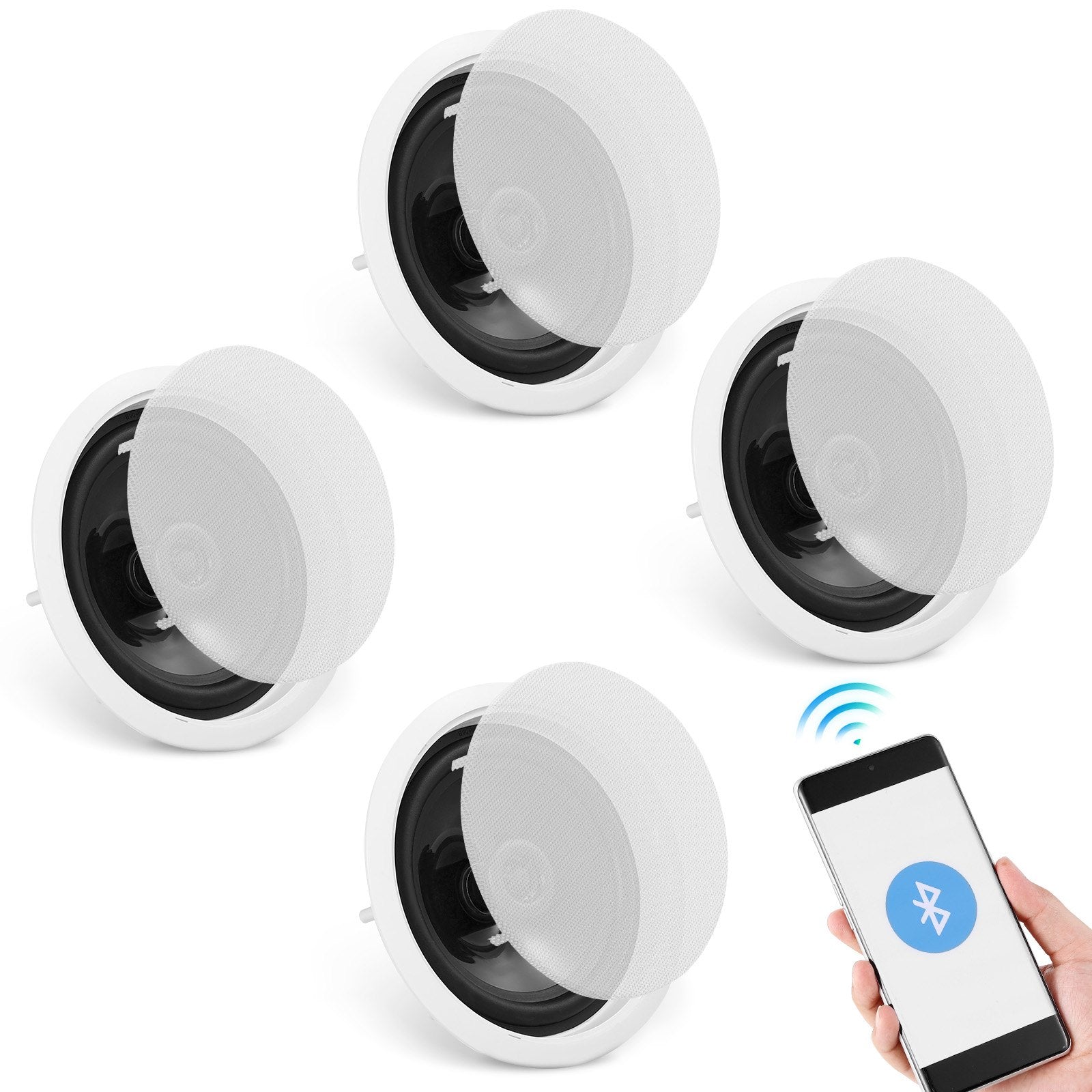 VEVOR 4 PCs 6.5'' Bluetooth in Ceiling Speakers, 150W, Flush Mount Ceiling & in-Wall Speaker System with 8?Impedance 89dB Sensitivity, for Home Kitchen Living Room Bedroom or Covered Outdoor Porches 