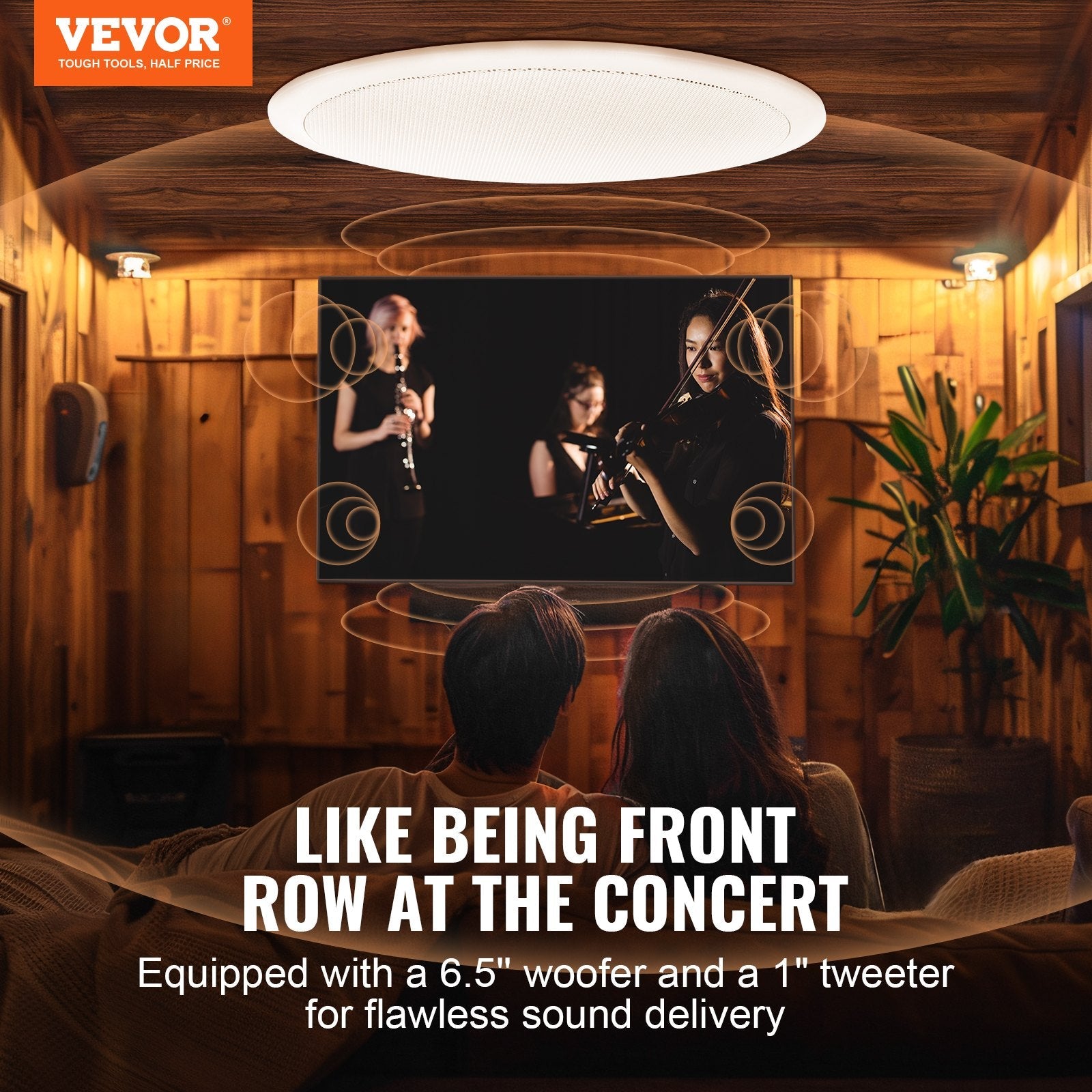 VEVOR 6.5 Inch in Ceiling Speakers, 150-Watts, Flush Mount Ceiling & in-Wall Speakers System with 8?Impedance 89dB Sensitivity, for Home Kitchen Living Room Bedroom or Covered Outdoor Porches, Single 