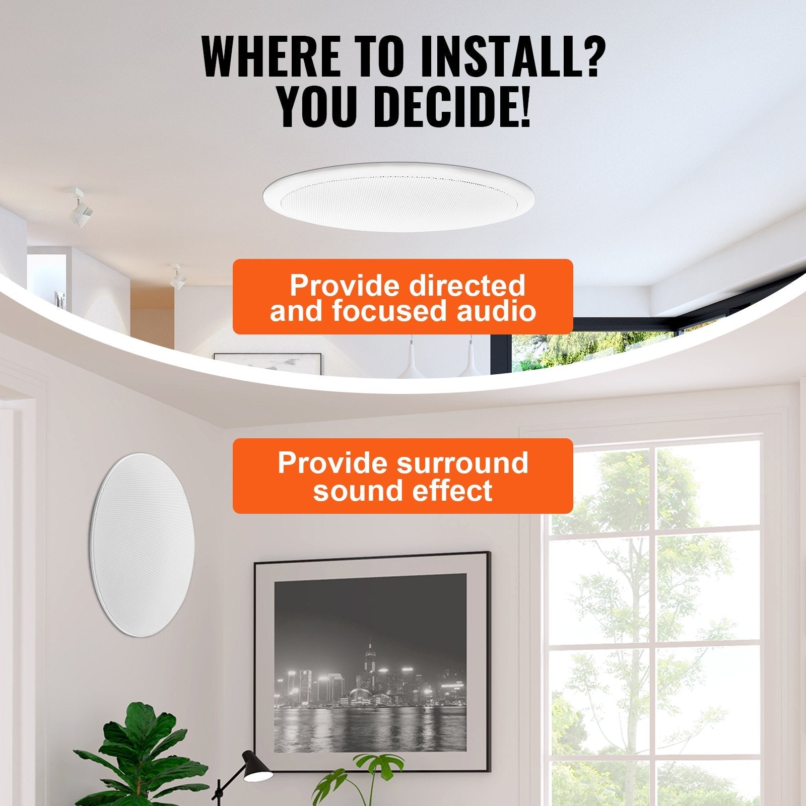 VEVOR 6.5 Inch in Ceiling Speakers, 150-Watts, Flush Mount Ceiling & in-Wall Speakers System with 8?Impedance 89dB Sensitivity, for Home Kitchen Living Room Bedroom or Covered Outdoor Porches, Single 