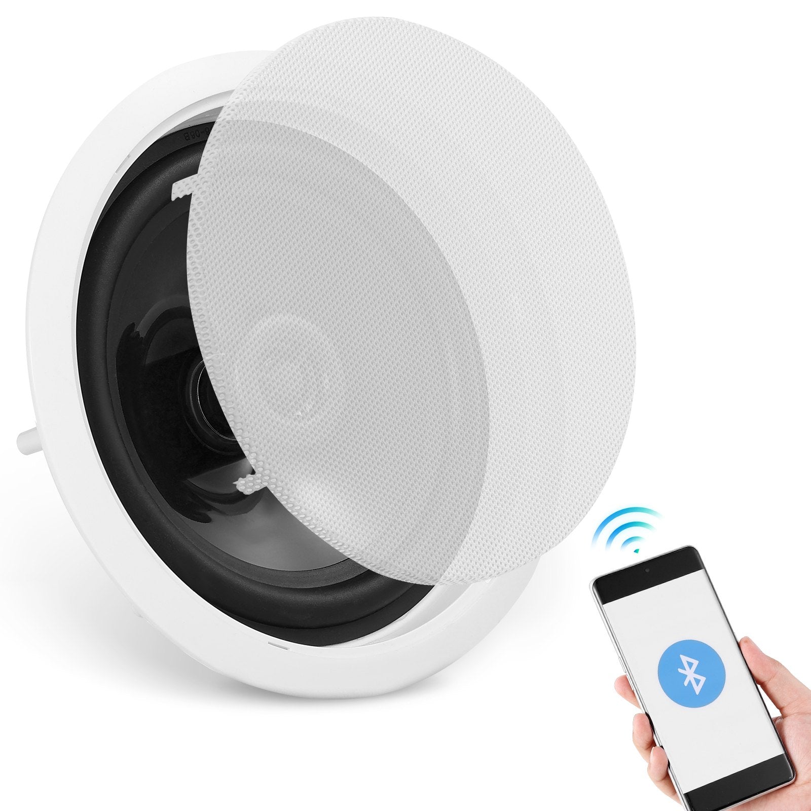 VEVOR 6.5'' Bluetooth in Ceiling Speakers, 150W, Flush Mount Ceiling & in-Wall Speaker System with 8?Impedance 89dB Sensitivity, for Home Kitchen Living Room Bedroom or Covered Outdoor Porches, Single 