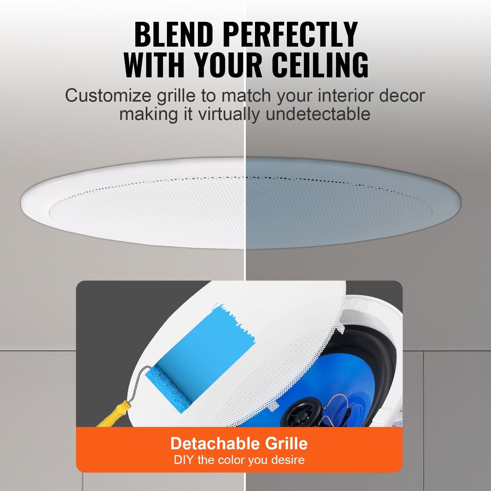 VEVOR 2 PCs 8 Inch in Ceiling Speakers, 50-Watts, Flush Mount Ceiling & in-Wall Speakers System with 8?Impedance 89dB Sensitivity, for Home Kitchen Living Room Bedroom or Covered Outdoor Porches 