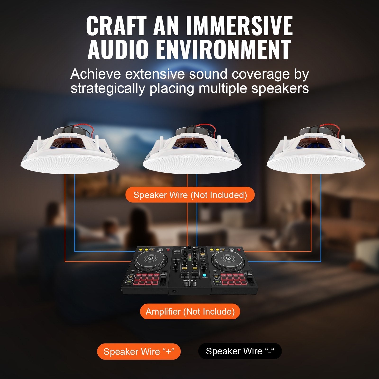 VEVOR 2 PCs 8 Inch in Ceiling Speakers, 50-Watts, Flush Mount Ceiling & in-Wall Speakers System with 8?Impedance 89dB Sensitivity, for Home Kitchen Living Room Bedroom or Covered Outdoor Porches 