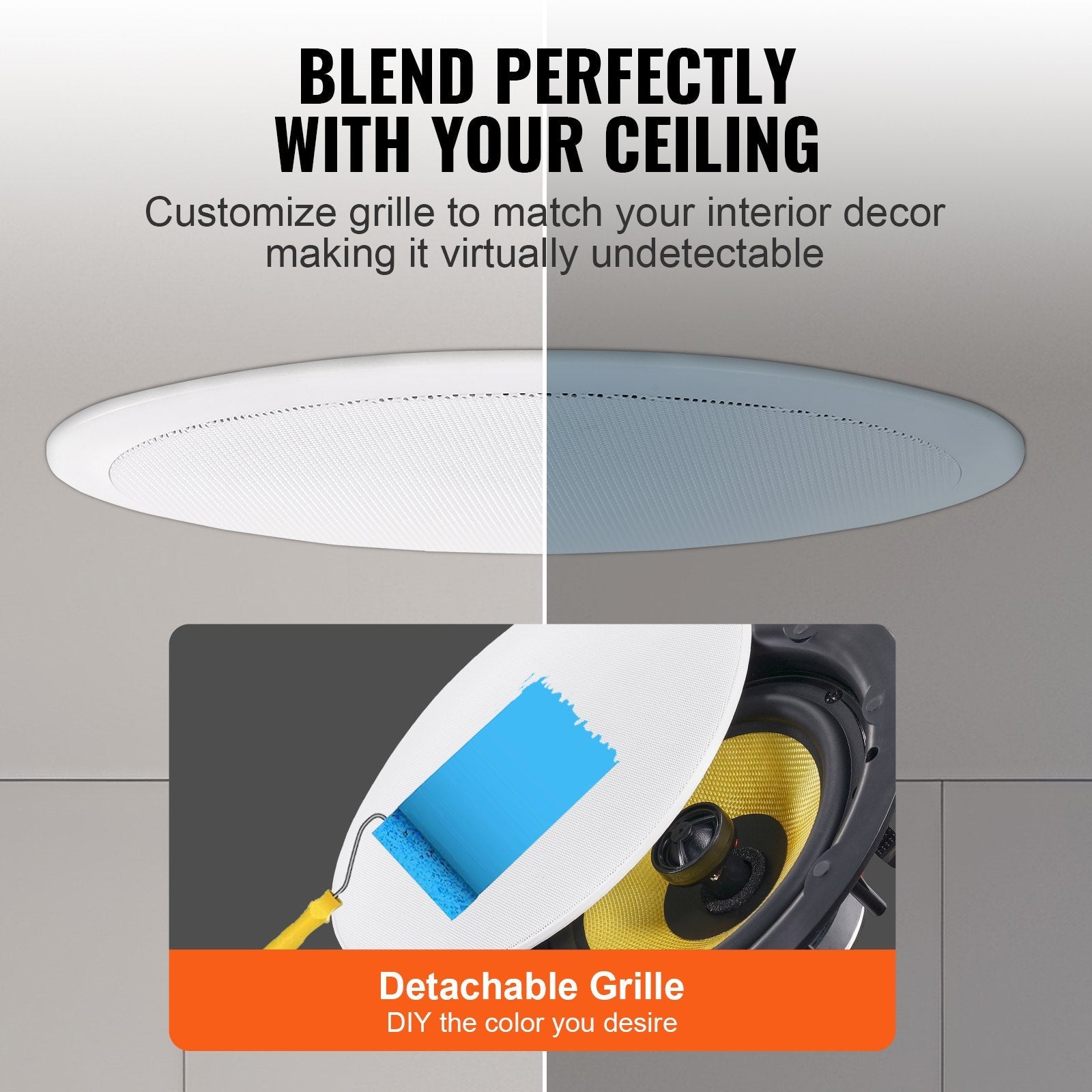 VEVOR 8 Inch in Ceiling Speakers, 200-Watts, Flush Mount Ceiling & in-Wall Speakers System with 8?Impedance 89dB Sensitivity, for Home Kitchen Living Room Bedroom or Covered Outdoor Porches, Single 