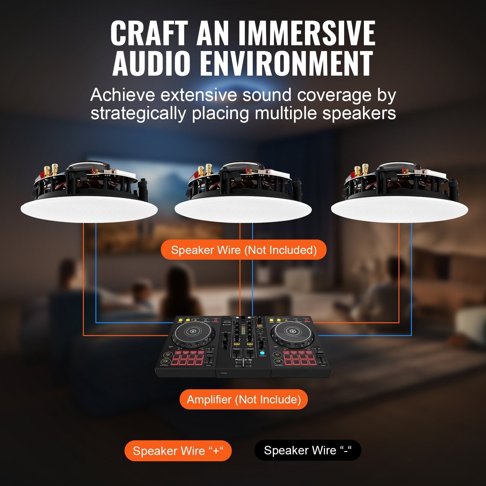 VEVOR 8 Inch in Ceiling Speakers, 200-Watts, Flush Mount Ceiling & in-Wall Speakers System with 8?Impedance 89dB Sensitivity, for Home Kitchen Living Room Bedroom or Covered Outdoor Porches, Single 