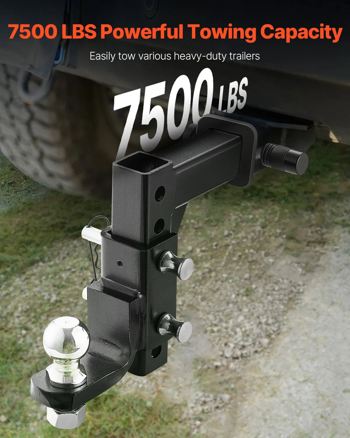 VEVOR Adjustable Trailer Hitch 2" Receiver 9" Drop Ball Mount Hitch 7500 lbs