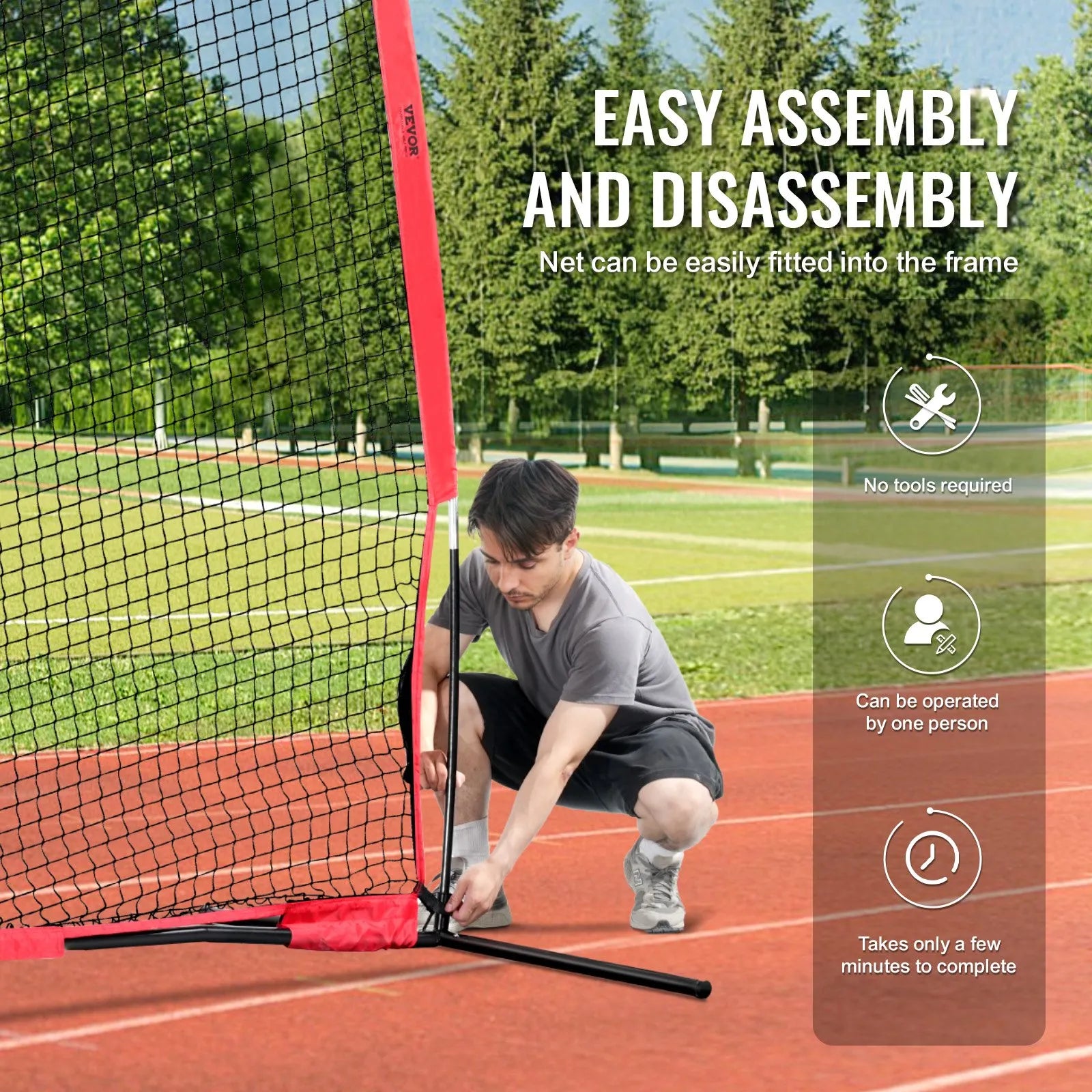 VEVOR Barricade Backstop Net, 16x10 ft Ball Sports Barrier Netting, Portable Practice Equipment with Carry Bag, Protection Screen for Baseball Softball Lacrosse Soccer Hockey Training, for Backyard