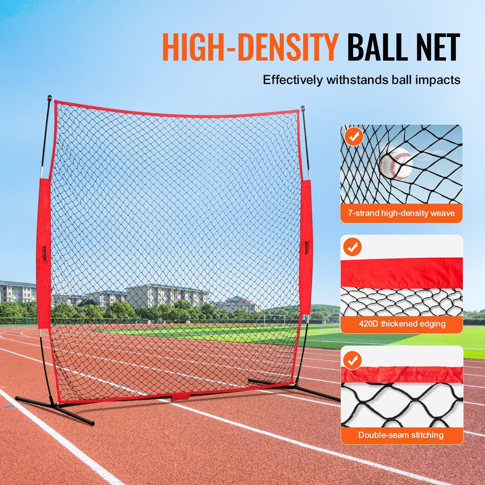 VEVOR Barricade Backstop Net, 7x7 ft Ball Sports Barrier Netting, Portable Practice Equipment with Carry Bag, Protection Screen for Baseball Softball Lacrosse Soccer Hockey Training, for Backyard 