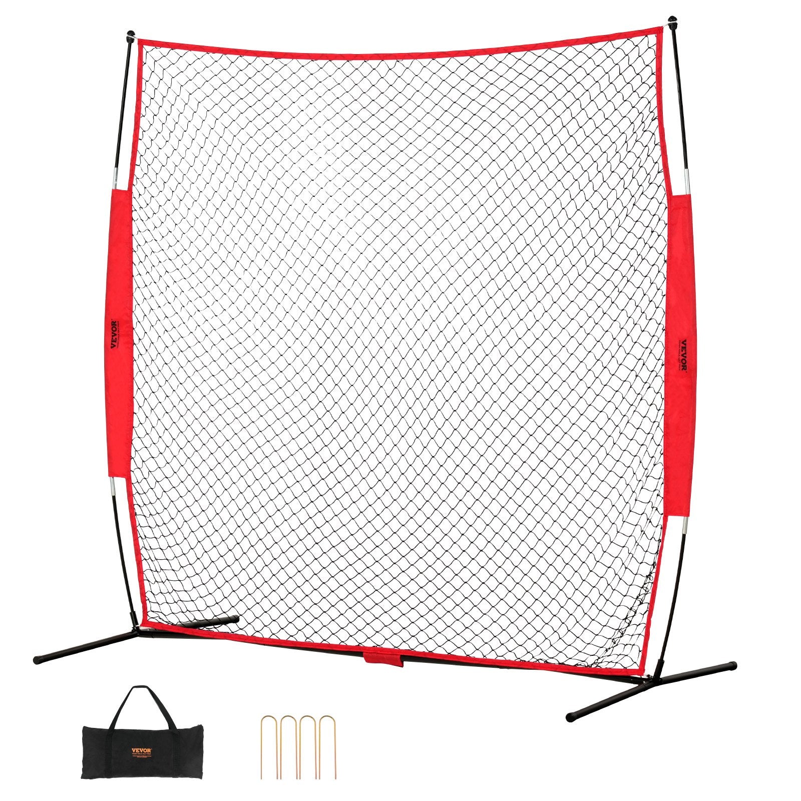 VEVOR Barricade Backstop Net, 7x7 ft Ball Sports Barrier Netting, Portable Practice Equipment with Carry Bag, Protection Screen for Baseball Softball Lacrosse Soccer Hockey Training, for Backyard 