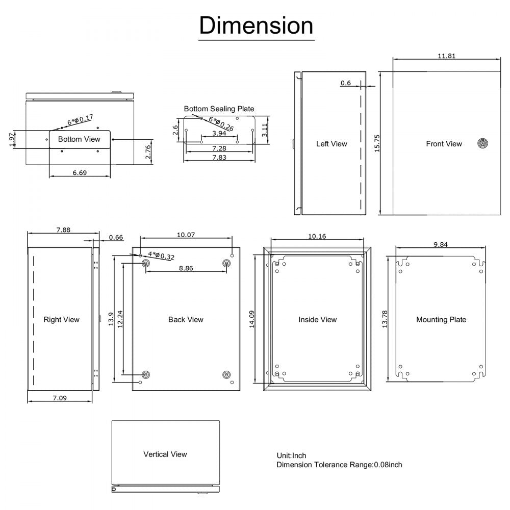 VEVOR Steel Electrical Box 16" x 12" x 8" Electrical Enclosure Box 304 Stainless Steel Electronic Equipment Enclosure Box IP65 Weatherproof Wall-Mounted Metal Electrical Enclosure with Mounting Plate 
