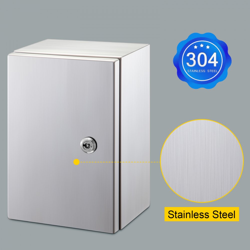 VEVOR Steel Electrical Box 16" x 12" x 8" Electrical Enclosure Box 304 Stainless Steel Electronic Equipment Enclosure Box IP65 Weatherproof Wall-Mounted Metal Electrical Enclosure with Mounting Plate 