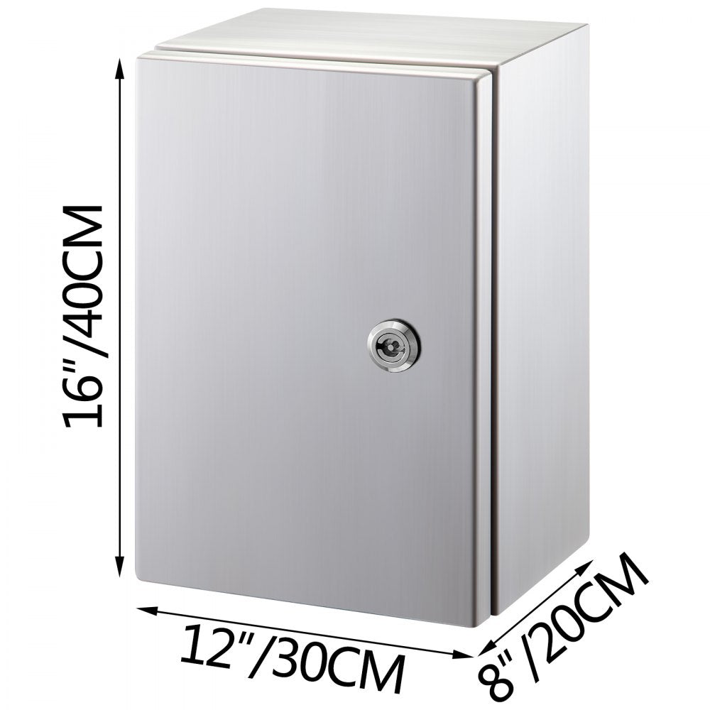 VEVOR Steel Electrical Box 16" x 12" x 8" Electrical Enclosure Box 304 Stainless Steel Electronic Equipment Enclosure Box IP65 Weatherproof Wall-Mounted Metal Electrical Enclosure with Mounting Plate 