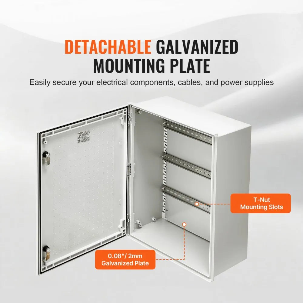 VEVOR Fiberglass Enclosure 23.6 x 19.7 x 9.1" Electrical Enclosure Box NEMA 3X Electronic Equipment Enclosure Box IP65 Weatherproof Wall-Mounted Electrical Enclosure With Hinges & Quarter-Turn Latches