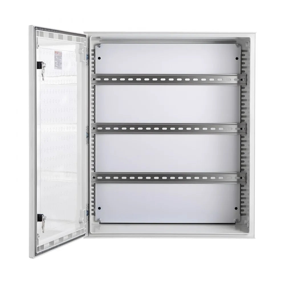 VEVOR Fiberglass Enclosure 23.6 x 19.7 x 9.1" Electrical Enclosure Box NEMA 3X Electronic Equipment Enclosure Box IP65 Weatherproof Wall-Mounted Electrical Enclosure With Hinges & Quarter-Turn Latches