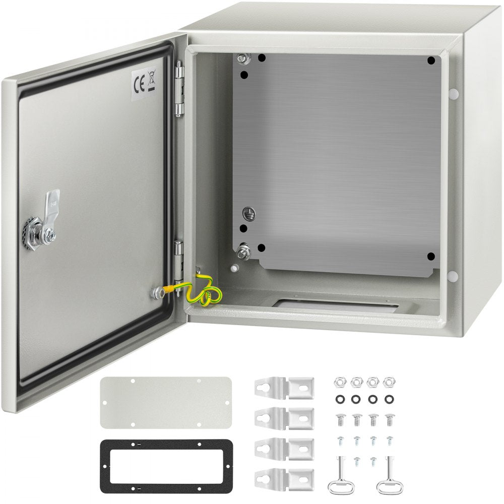 VEVOR Steel Electrical Box 12'' x 12'' x 8'' Electrical Enclosure Box, Carbon Steel Hinged Junction Box, IP65 Weatherproof Metal Box Wall-Mounted Electronic Equipment Enclosure Box with Mounting Plate 