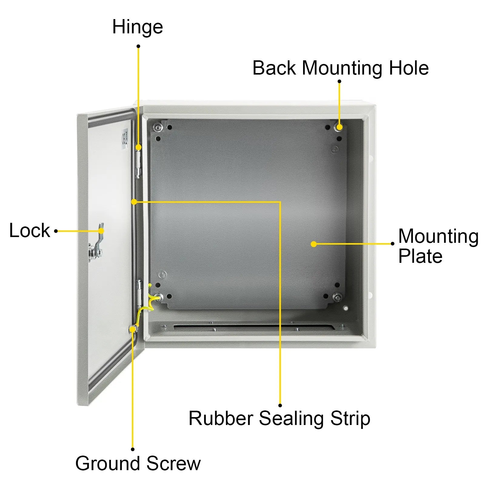 VEVOR Steel Electrical Box 16 x 16 x 8" Electrical Enclosure Box, Carbon Steel Hinged Junction Box, IP65 Weatherproof Metal Box Wall-Mounted Electronic Equipment Enclosure Box with Mounting Plate