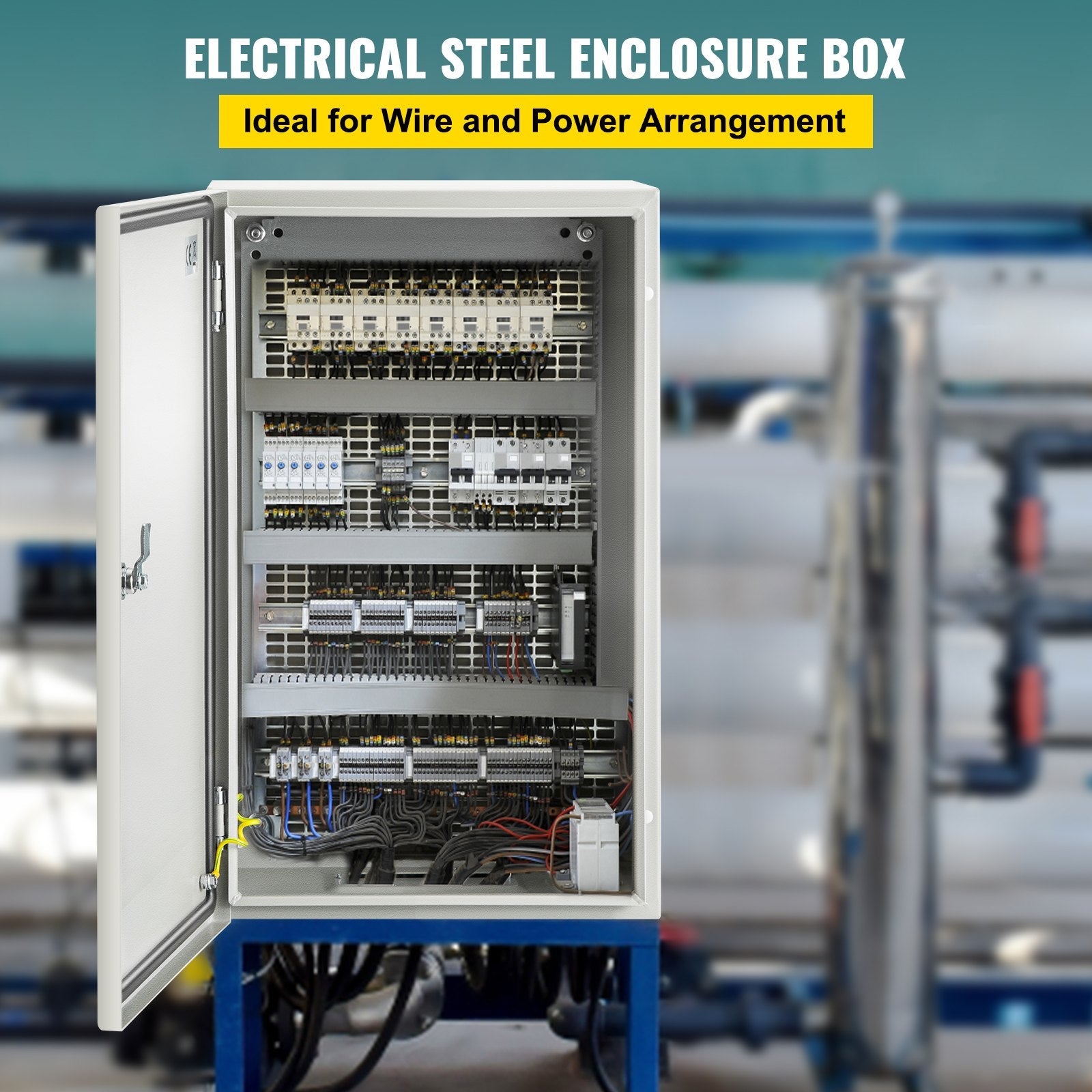 VEVOR Steel Electrical Box 20'' x 12'' x 10'' Electrical Enclosure Box, Carbon Steel Hinged Junction Box, IP65 Weatherproof Metal Box Wall-Mounted Electronic Equipment Enclosure Box with Mounting Plat 