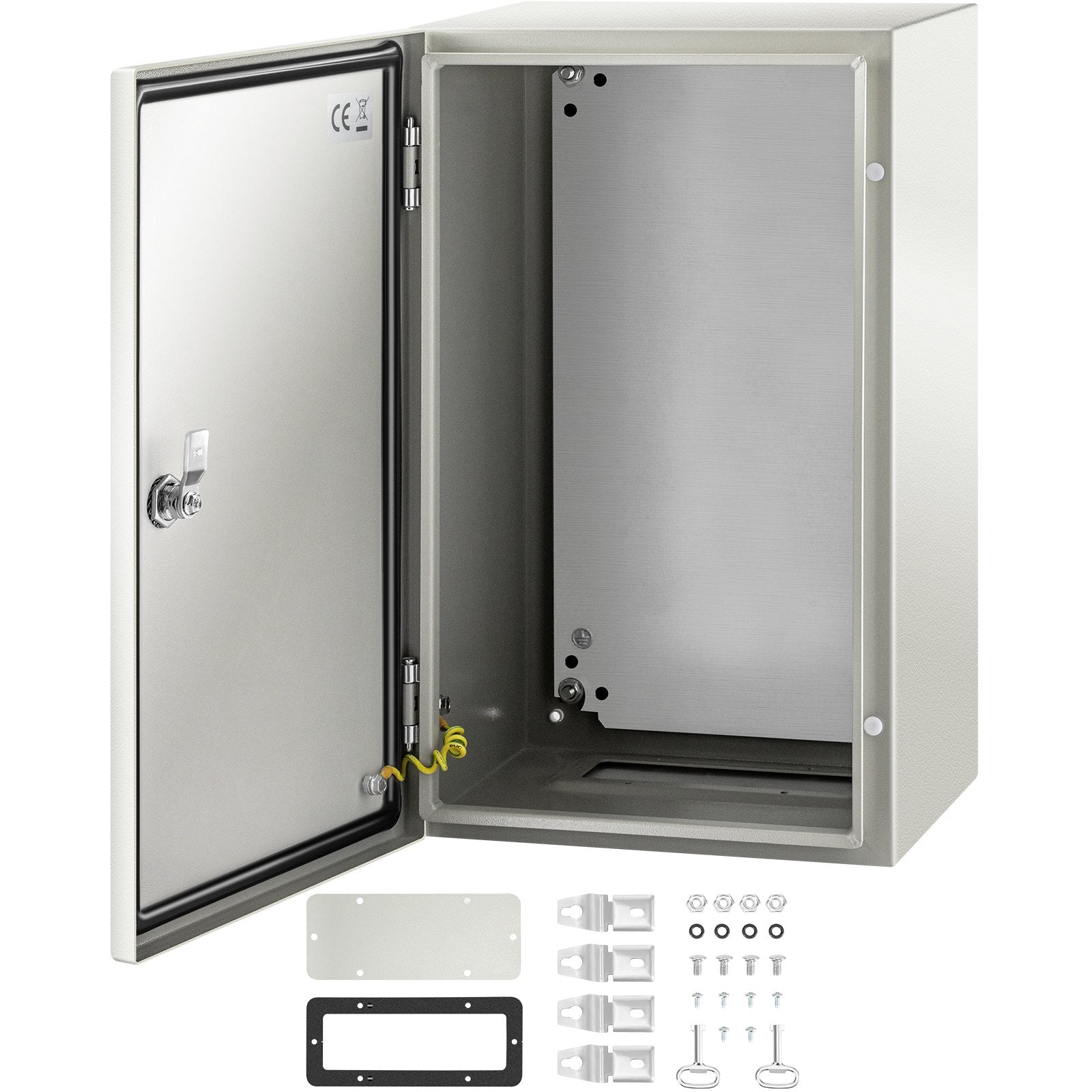 VEVOR Steel Electrical Box 20'' x 12'' x 10'' Electrical Enclosure Box, Carbon Steel Hinged Junction Box, IP65 Weatherproof Metal Box Wall-Mounted Electronic Equipment Enclosure Box with Mounting Plat 