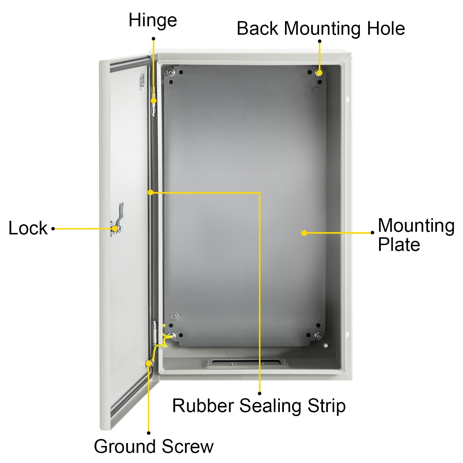 VEVOR Steel Electrical Box 20'' x 12'' x 10'' Electrical Enclosure Box, Carbon Steel Hinged Junction Box, IP65 Weatherproof Metal Box Wall-Mounted Electronic Equipment Enclosure Box with Mounting Plat 