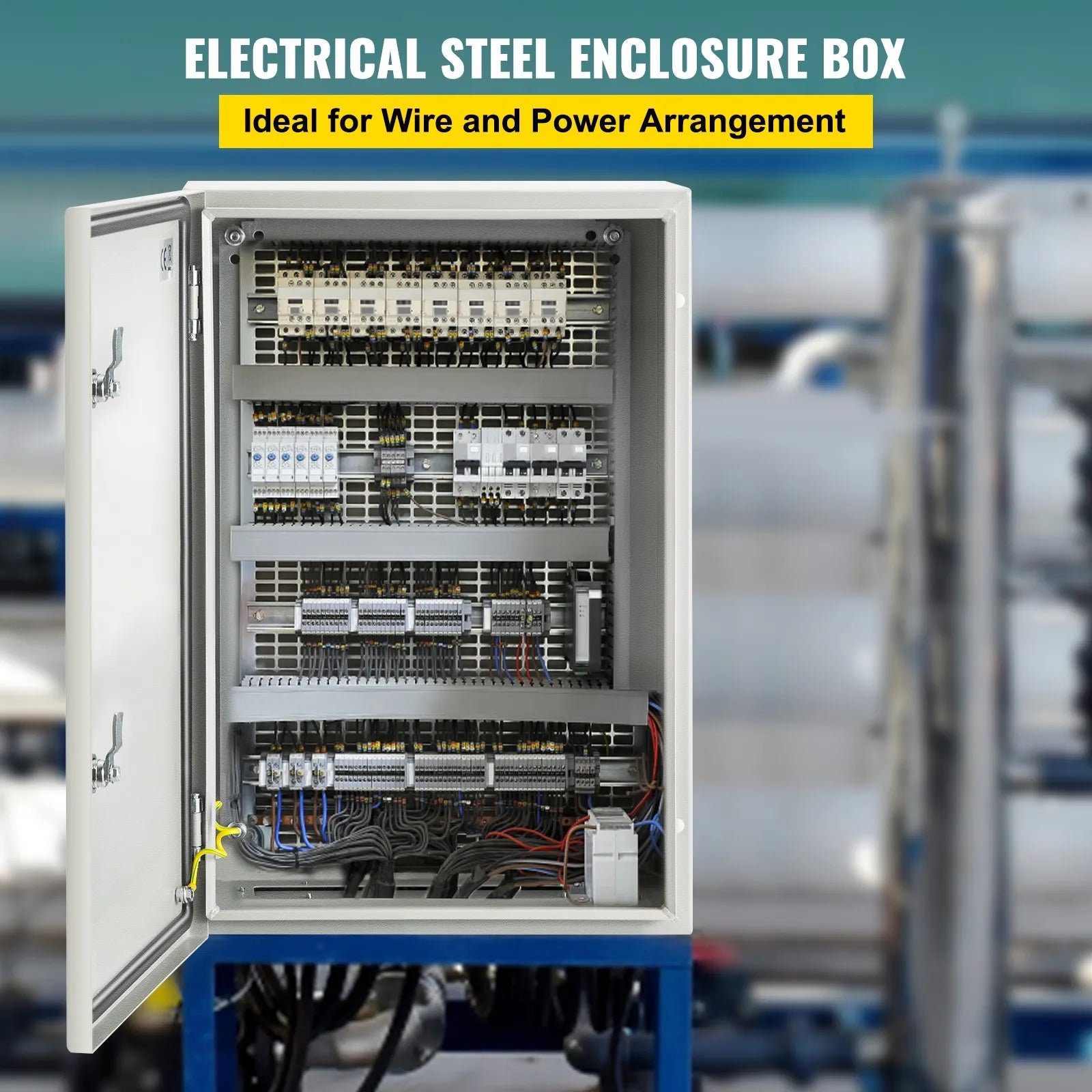 VEVOR Steel Electrical Box 24'' x 16'' x 10'' Electrical Enclosure Box, Carbon Steel Hinged Junction Box, IP65 Weatherproof Metal Box Wall-Mounted Electronic Equipment Enclosure Box with Mounting Plat