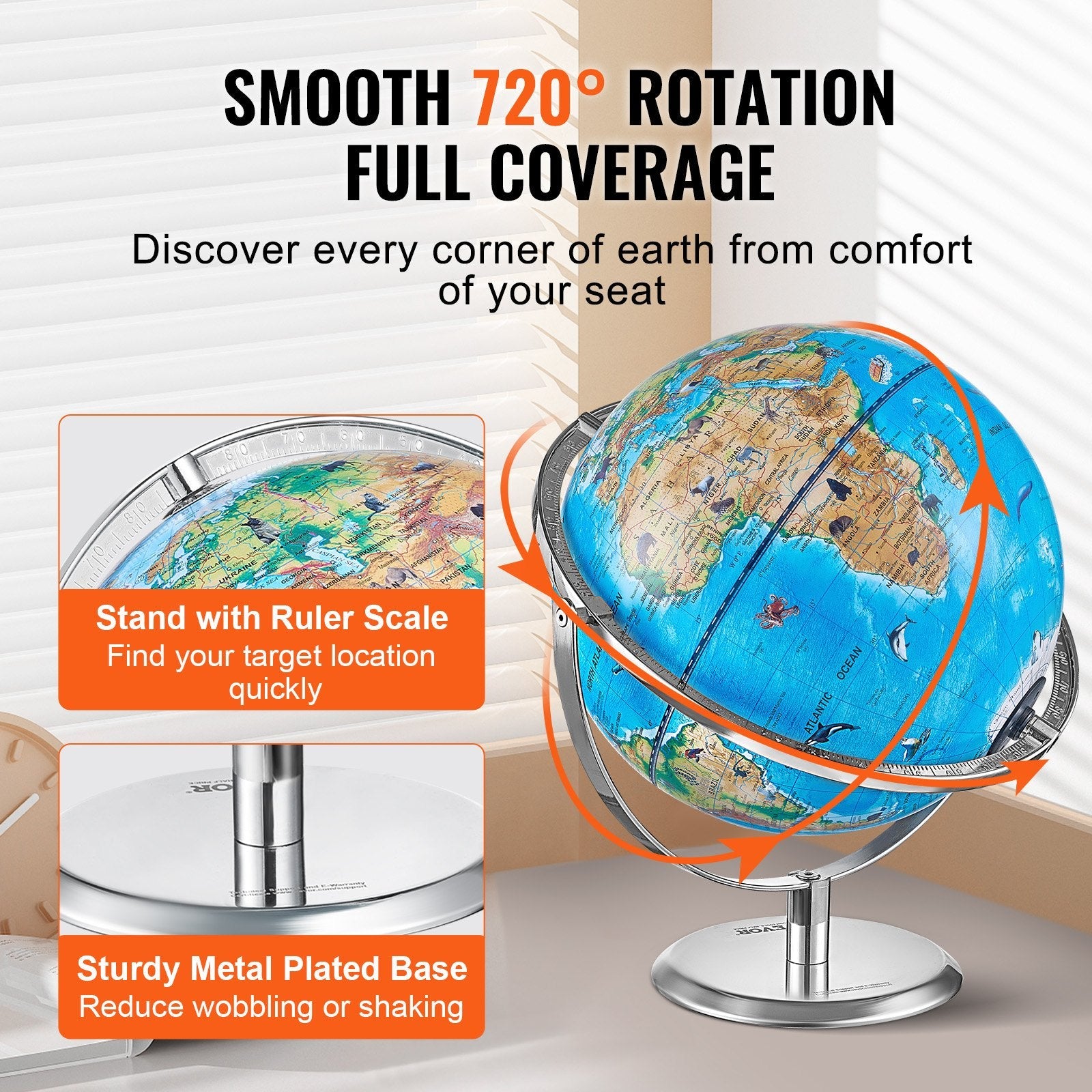 VEVOR Educational Globe for Kids, 10 in/254 mm, Interactive AR World Globe with AR Golden Globe APP LED Night Lighting 720° Rotation, STEM Toy Gifts for Kids Compatible with Android or iOS Devices 