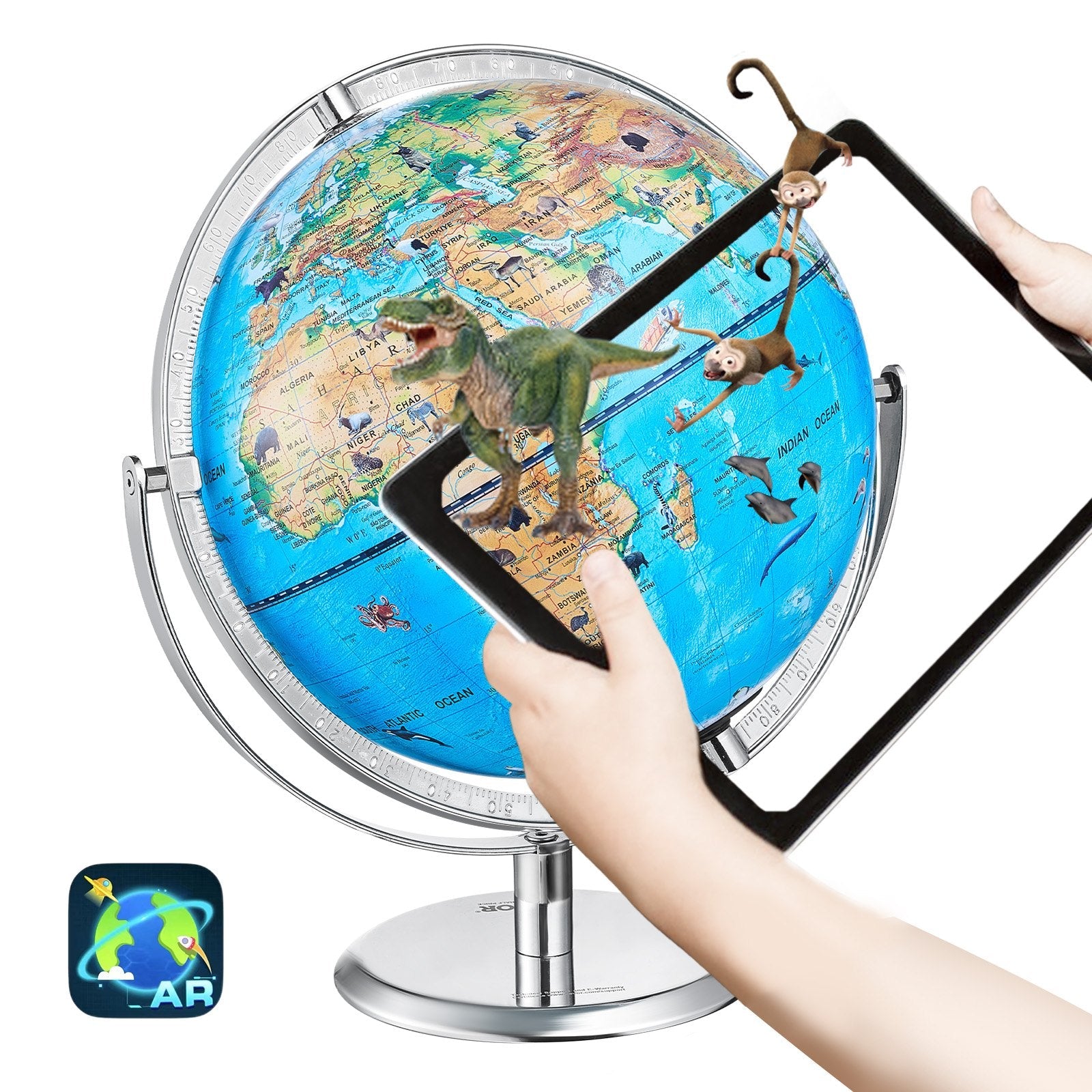 VEVOR Educational Globe for Kids, 10 in/254 mm, Interactive AR World Globe with AR Golden Globe APP LED Night Lighting 720° Rotation, STEM Toy Gifts for Kids Compatible with Android or iOS Devices 