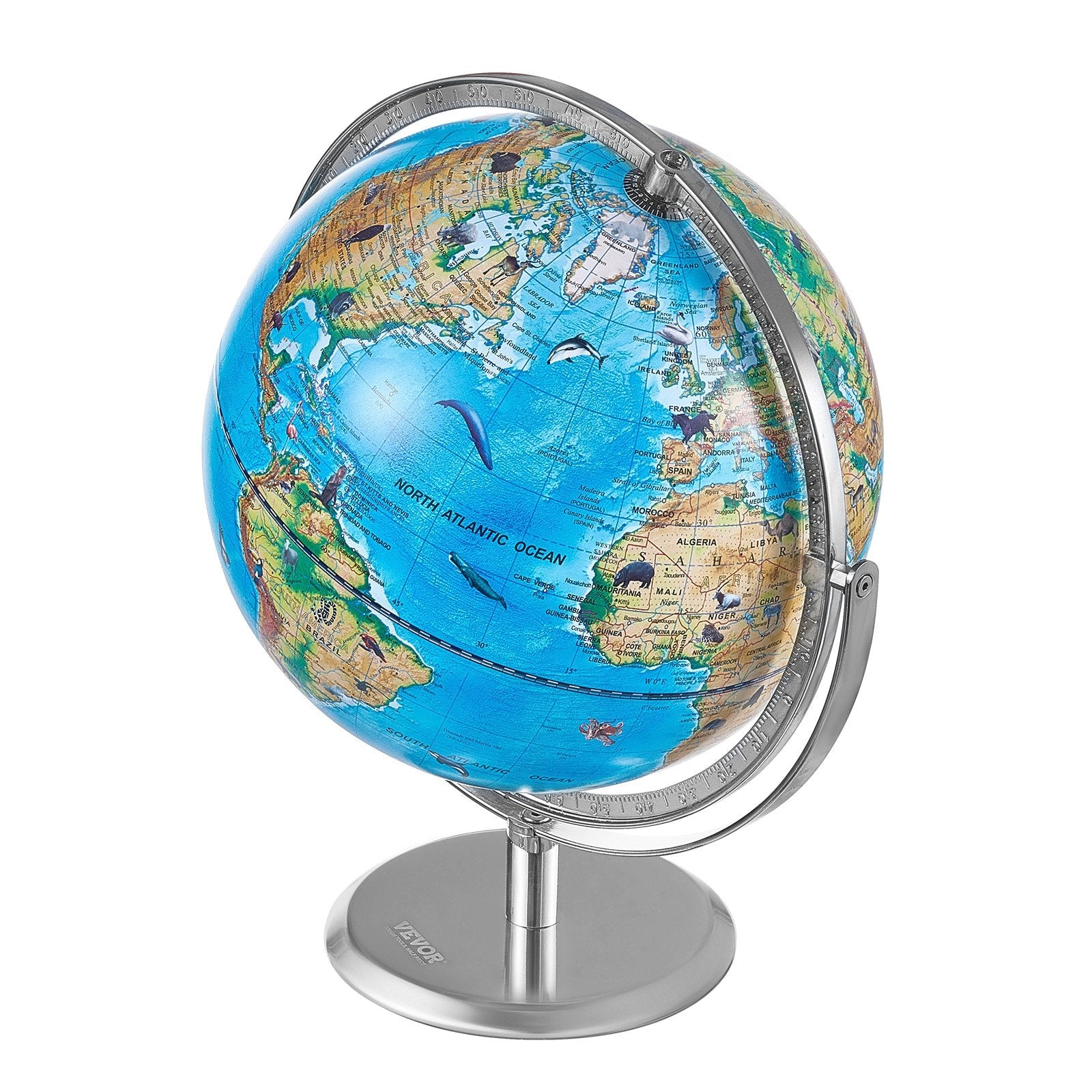 VEVOR Educational Globe for Kids, 10 in/254 mm, Interactive AR World Globe with AR Golden Globe APP LED Night Lighting 720° Rotation, STEM Toy Gifts for Kids Compatible with Android or iOS Devices 