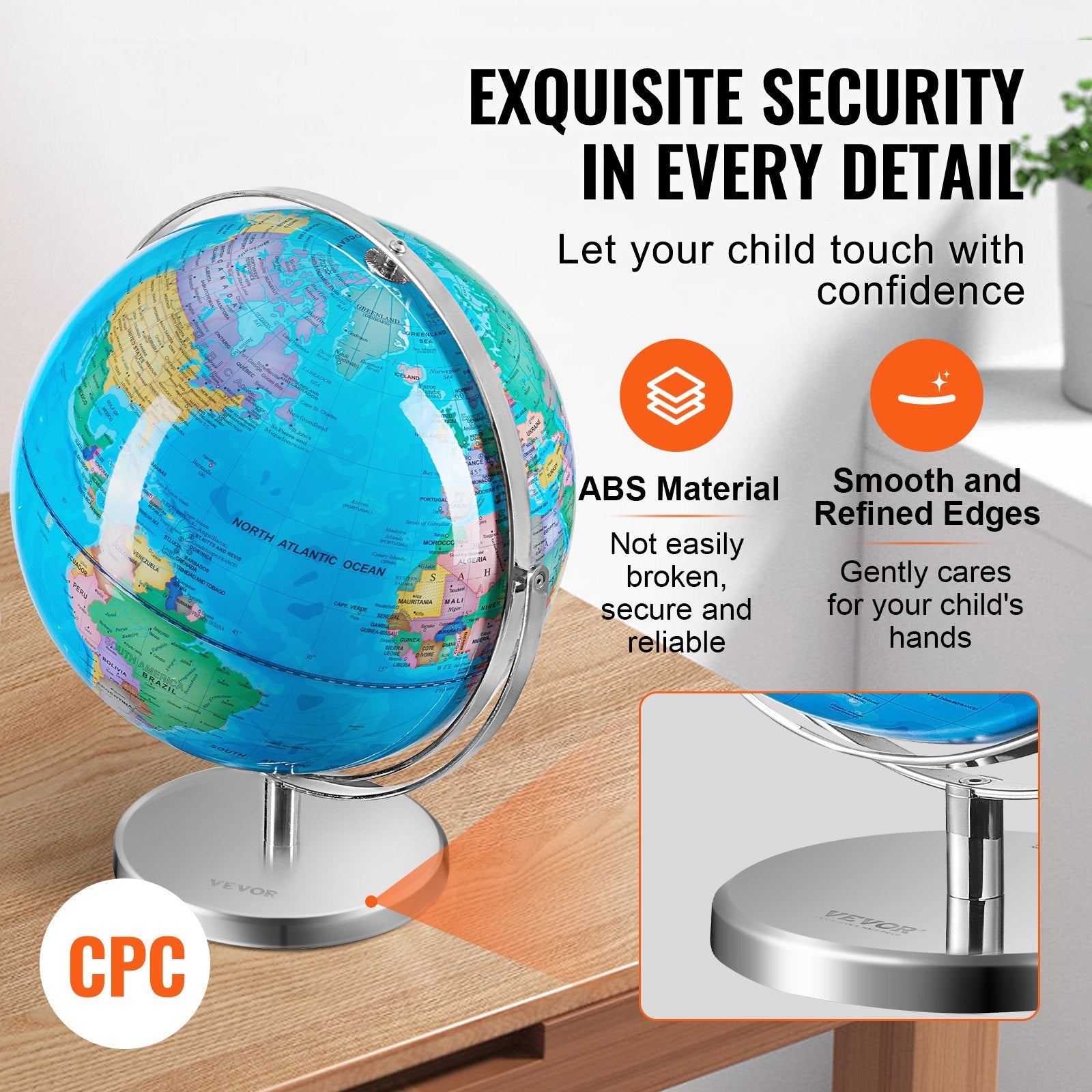 VEVOR Illuminated World Globe with Stand, 13 in/330.2 mm, Educational Earth Globe with Stable Heavy Metal Base and LED Constellation Night Light HD Printed Map, Spinning for Kids Classroom Learning 