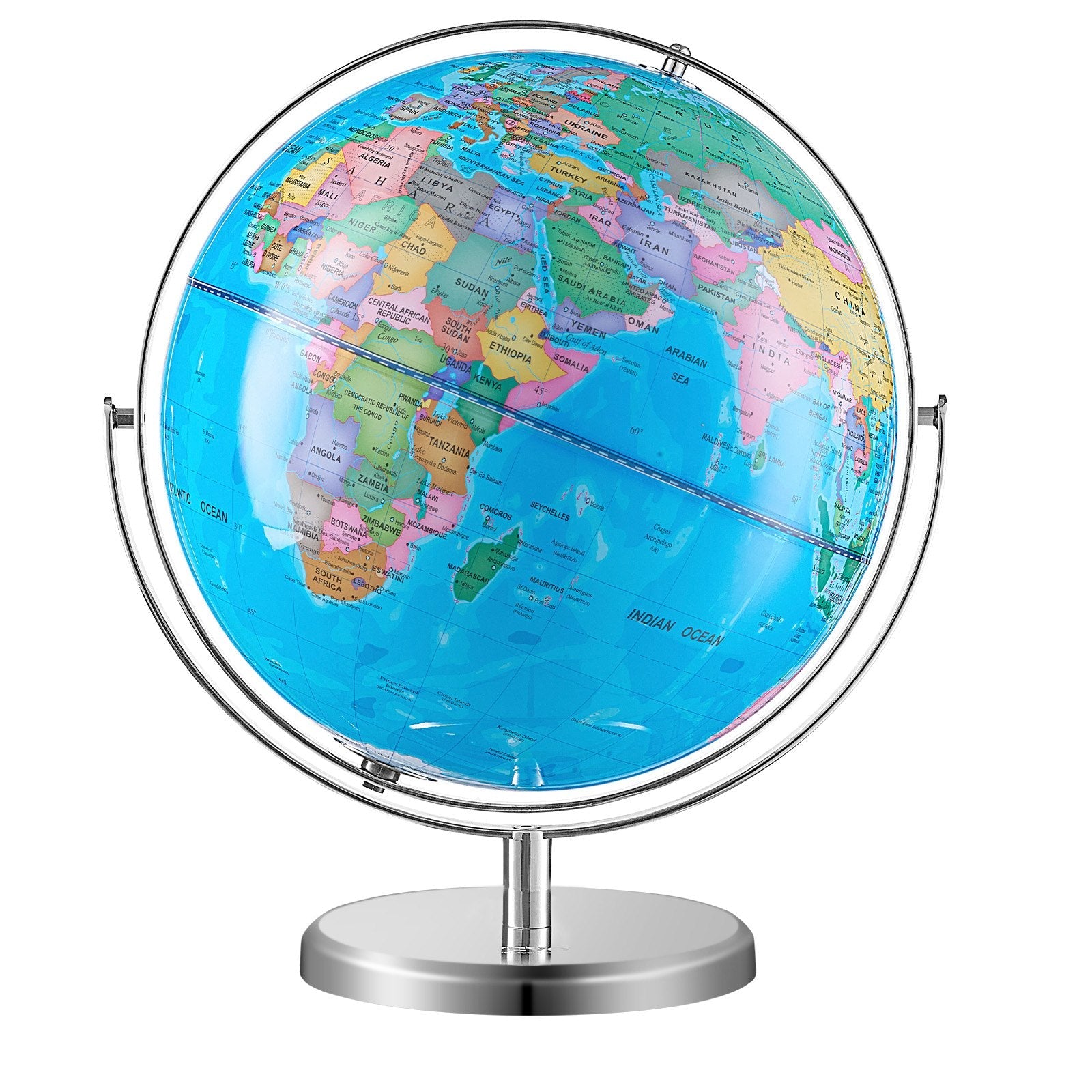 VEVOR Illuminated World Globe with Stand, 13 in/330.2 mm, Educational Earth Globe with Stable Heavy Metal Base and LED Constellation Night Light HD Printed Map, Spinning for Kids Classroom Learning 