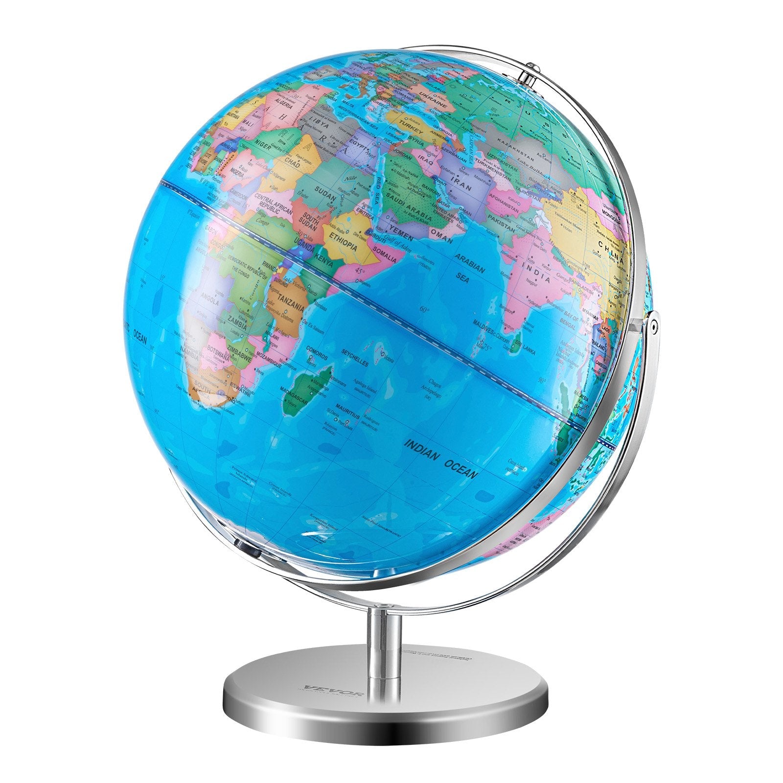 VEVOR Illuminated World Globe with Stand, 13 in/330.2 mm, Educational Earth Globe with Stable Heavy Metal Base and LED Constellation Night Light HD Printed Map, Spinning for Kids Classroom Learning 