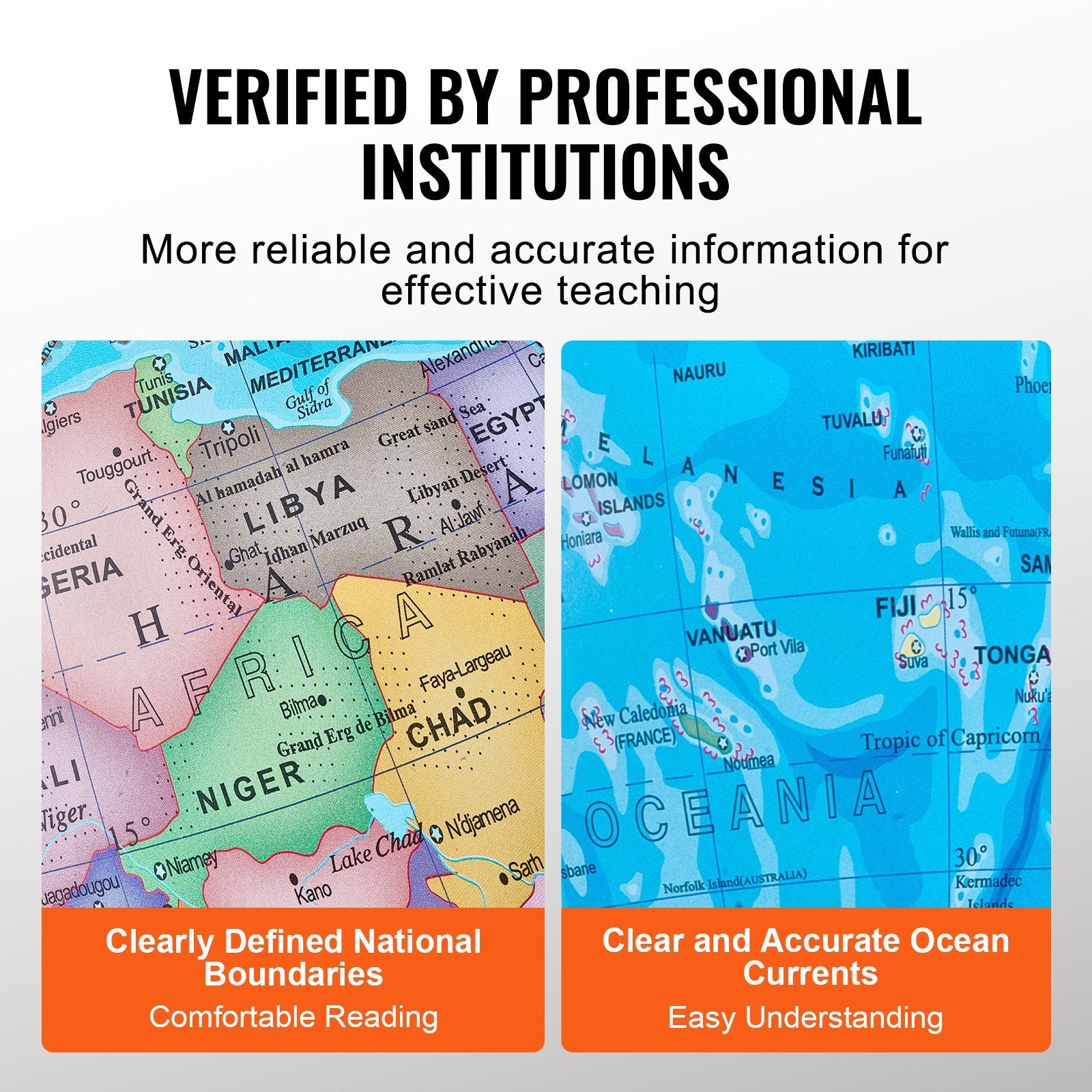 VEVOR Illuminated World Globe with Stand, 9 in/228.6 mm, Educational Earth Globe with Stable Heavy Metal Base and LED Constellation Night Light HD Printed Map, Spinning for Kids Classroom Learning 