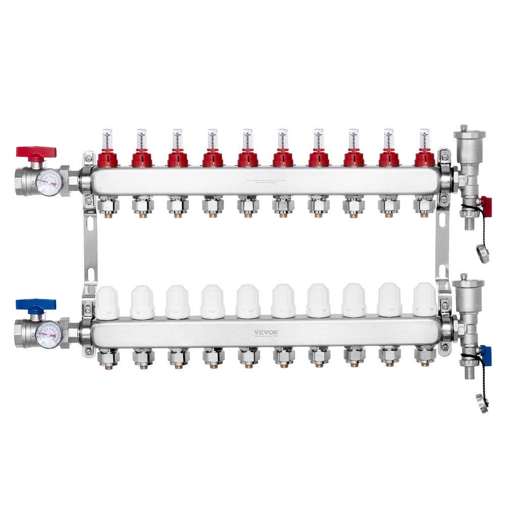VEVOR 10-Branch Radiant Heat Manifold 1/2" PEX Tubing Floor Heating Manifold Set 