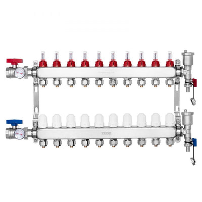 VEVOR 10-Branch Radiant Heat Manifold 1/2" PEX Tubing Floor Heating Manifold Set 