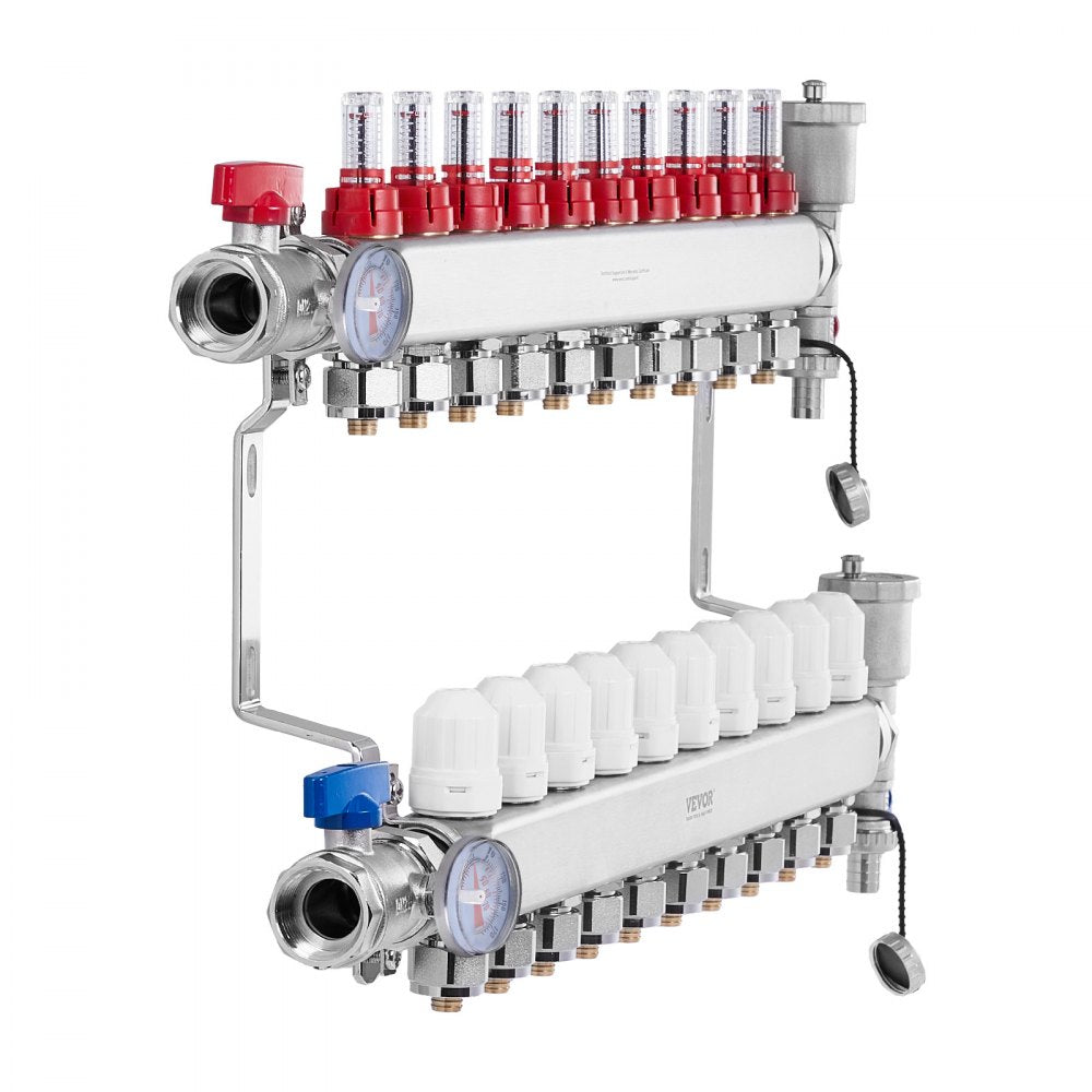 VEVOR 10-Branch Radiant Heat Manifold 1/2" PEX Tubing Floor Heating Manifold Set 