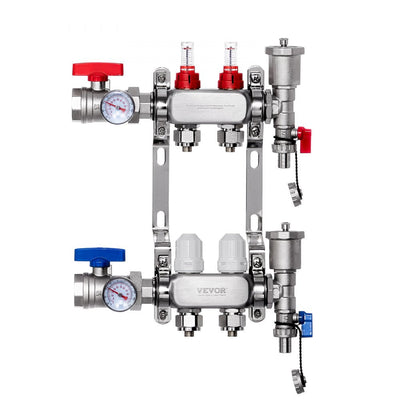 VEVOR 2-Branch Radiant Heat Manifold 1/2" PEX Tubing Floor Heating Manifold Set 