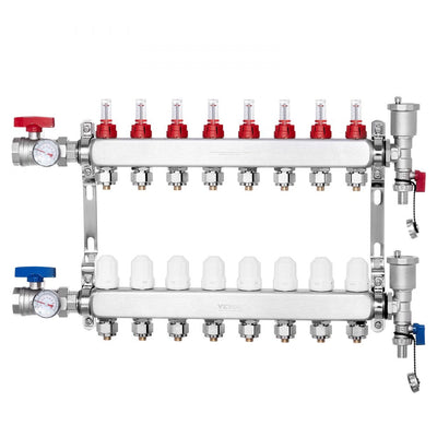 VEVOR 8-Branch Radiant Heat Manifold 1/2" PEX Tubing Floor Heating Manifold Set 