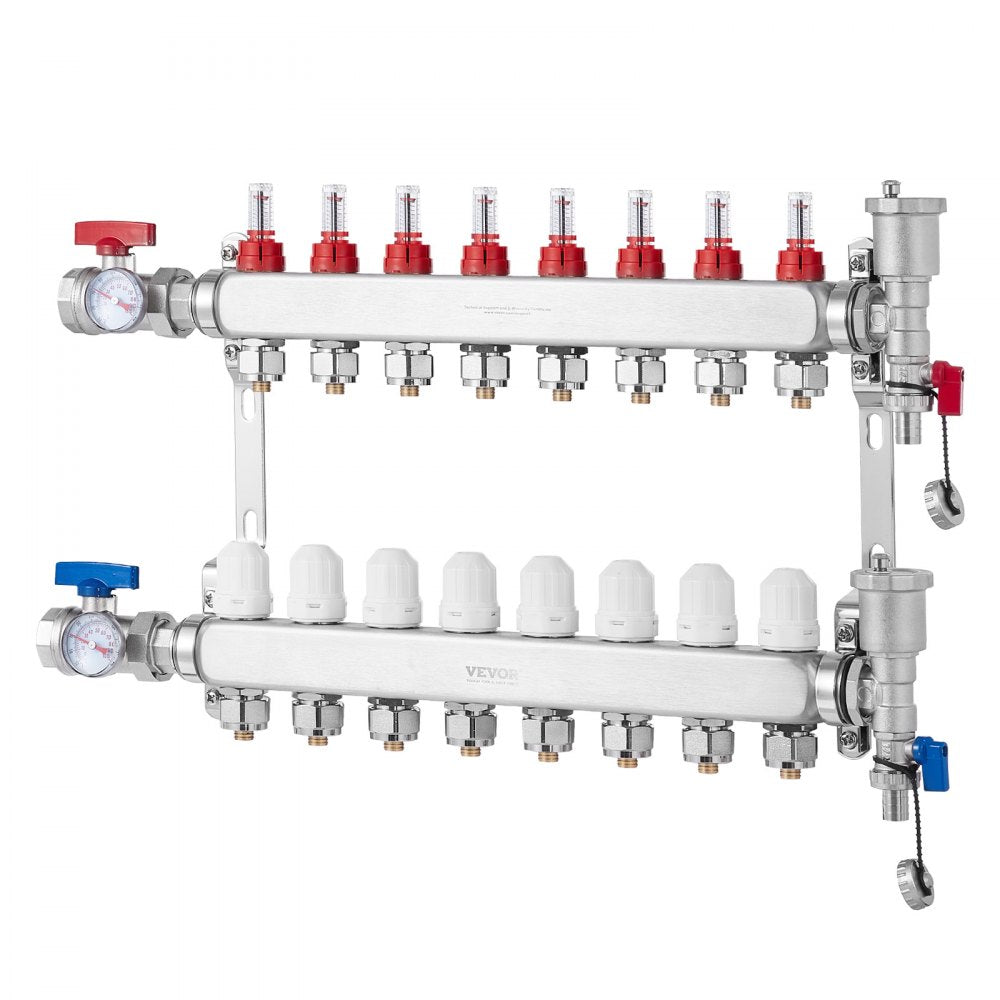 VEVOR 8-Branch Radiant Heat Manifold 1/2" PEX Tubing Floor Heating Manifold Set 