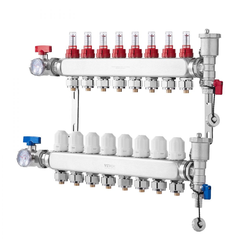 VEVOR 8-Branch Radiant Heat Manifold 1/2" PEX Tubing Floor Heating Manifold Set 
