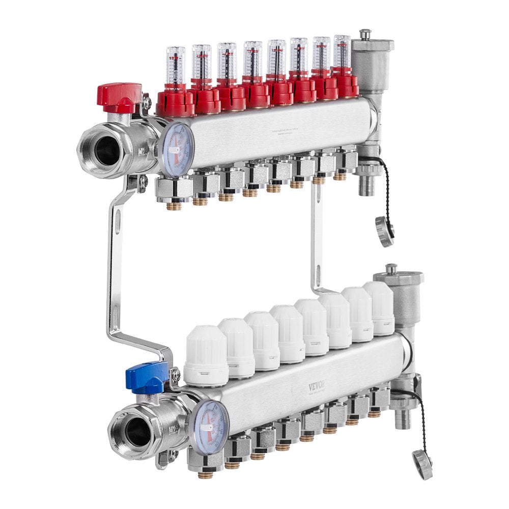 VEVOR 8-Branch Radiant Heat Manifold 1/2" PEX Tubing Floor Heating Manifold Set 