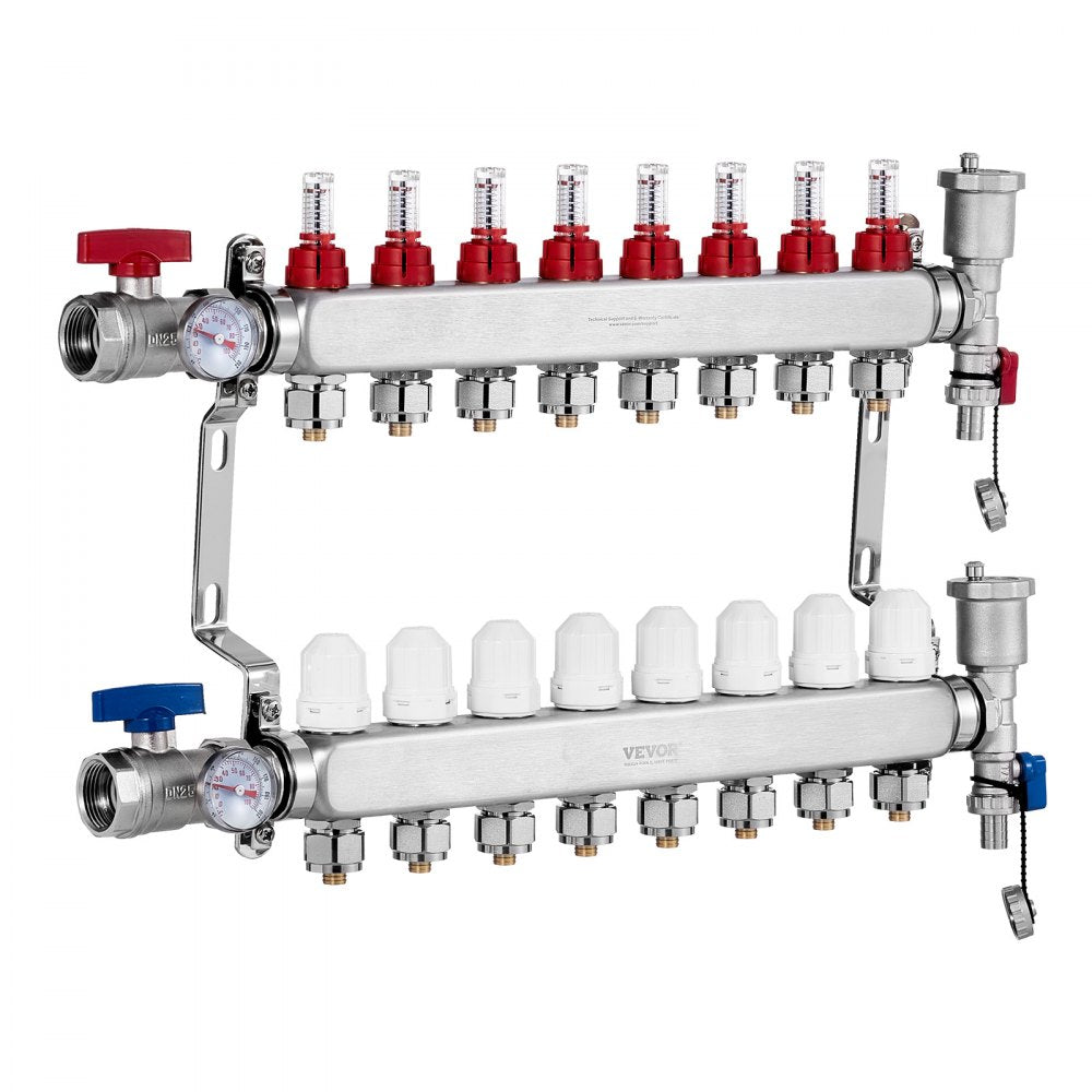 VEVOR 8-Branch Radiant Heat Manifold 1/2" PEX Tubing Floor Heating Manifold Set 