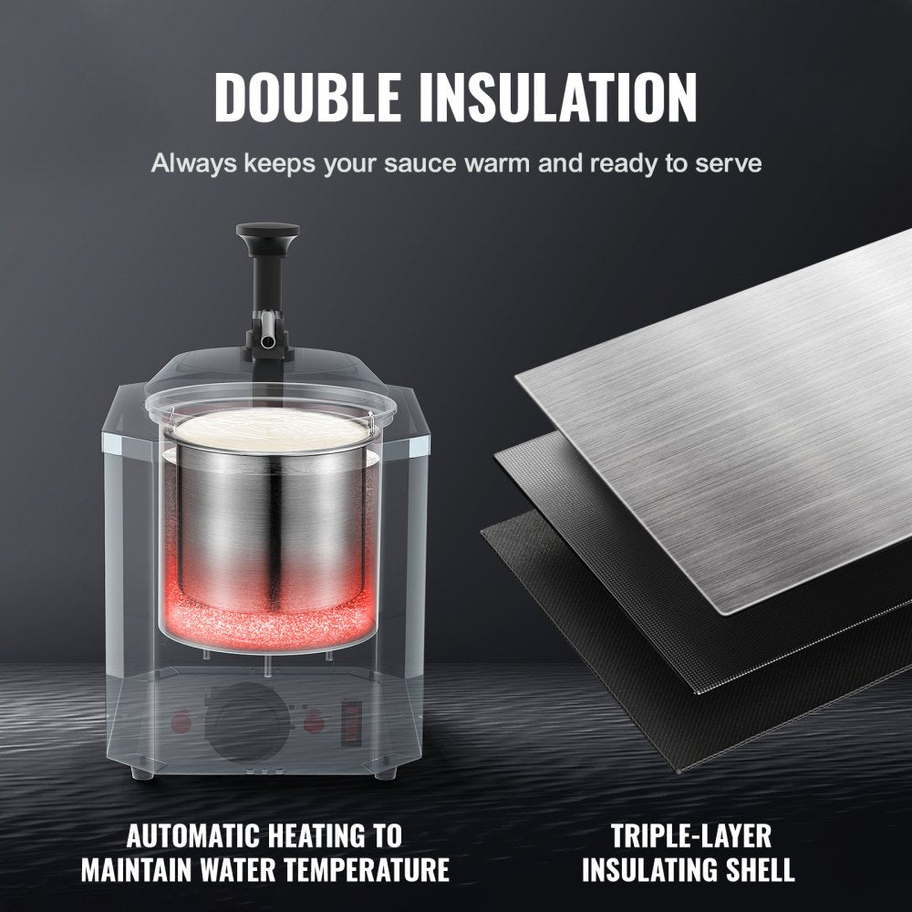 VEVOR Electric Cheese Dispenser with Pump, 2.3 Qt Commercial Hot Fudge Warmer, Stainless Steel Heated Pump Dispenser, 86-230? Temp Adjustable Nacho Cheese Sauce Warmer, for Hot Fudge Cheese Caramel 