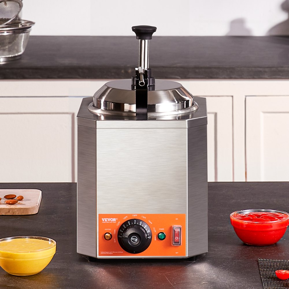VEVOR Electric Cheese Dispenser with Pump, 2.3 Qt Commercial Hot Fudge Warmer, Stainless Steel Heated Pump Dispenser, 86-230? Temp Adjustable Nacho Cheese Sauce Warmer, for Hot Fudge Cheese Caramel 